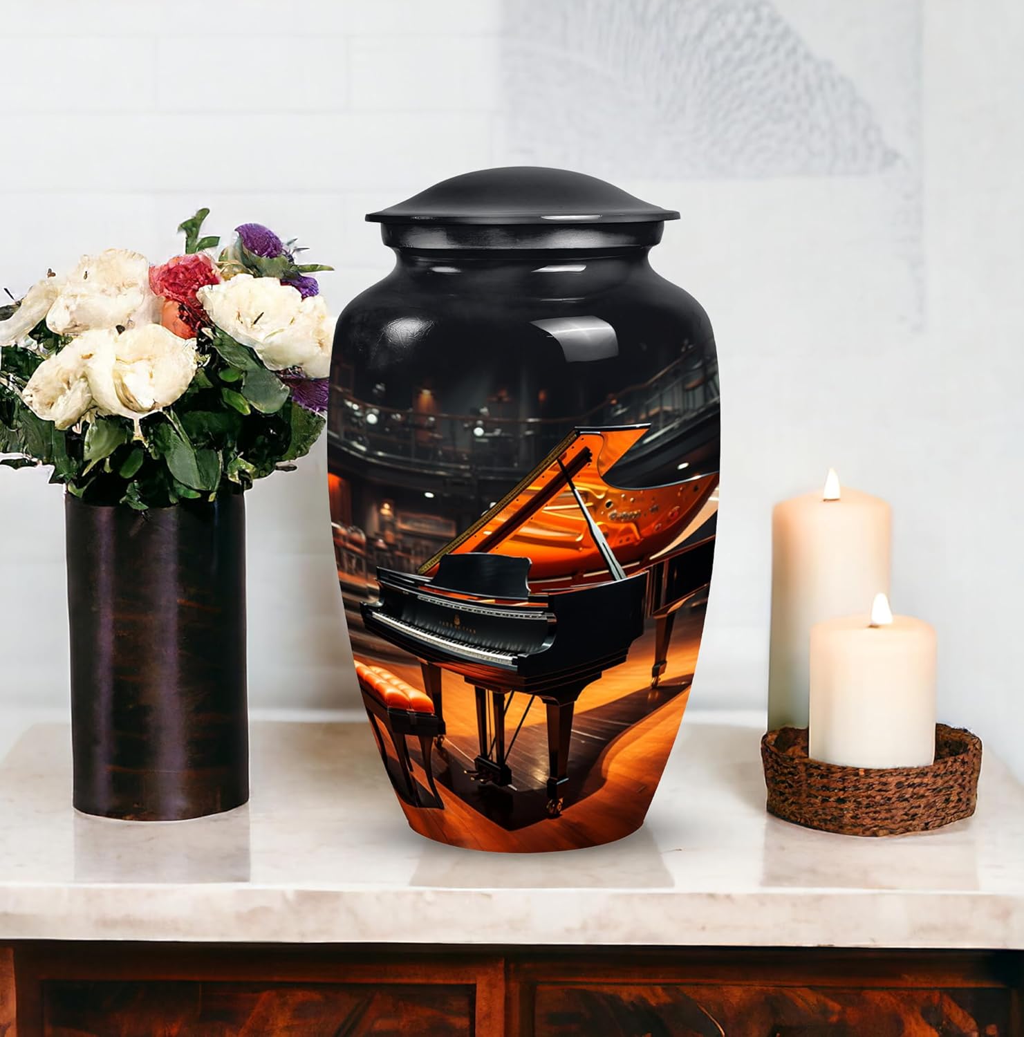 Grand Piano Urn for Ashes Adult Male, Modern Urns Ashes Female, Urns for Human, Companion Urn Two, Memorial Gift - Large 10"