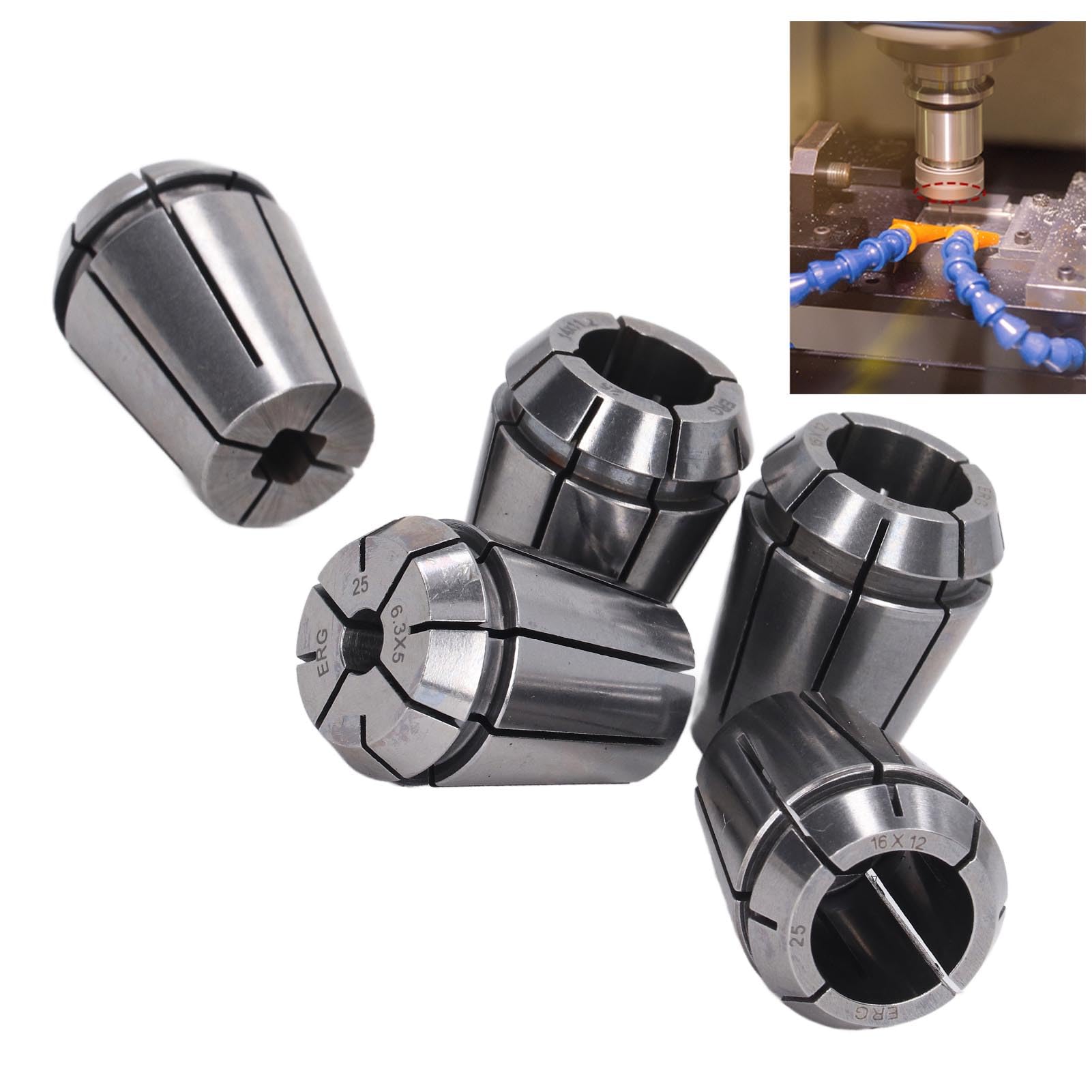 Wakects Juego de Pinzas de 5 Piezas Juego de Pinzas de Resorte de Acero con Alto Contenido de Carbono 5 Tamaños Agarre Fuerte Alta Precisión Diseño de Cuatro Mordazas para Torno CNC Fresadora