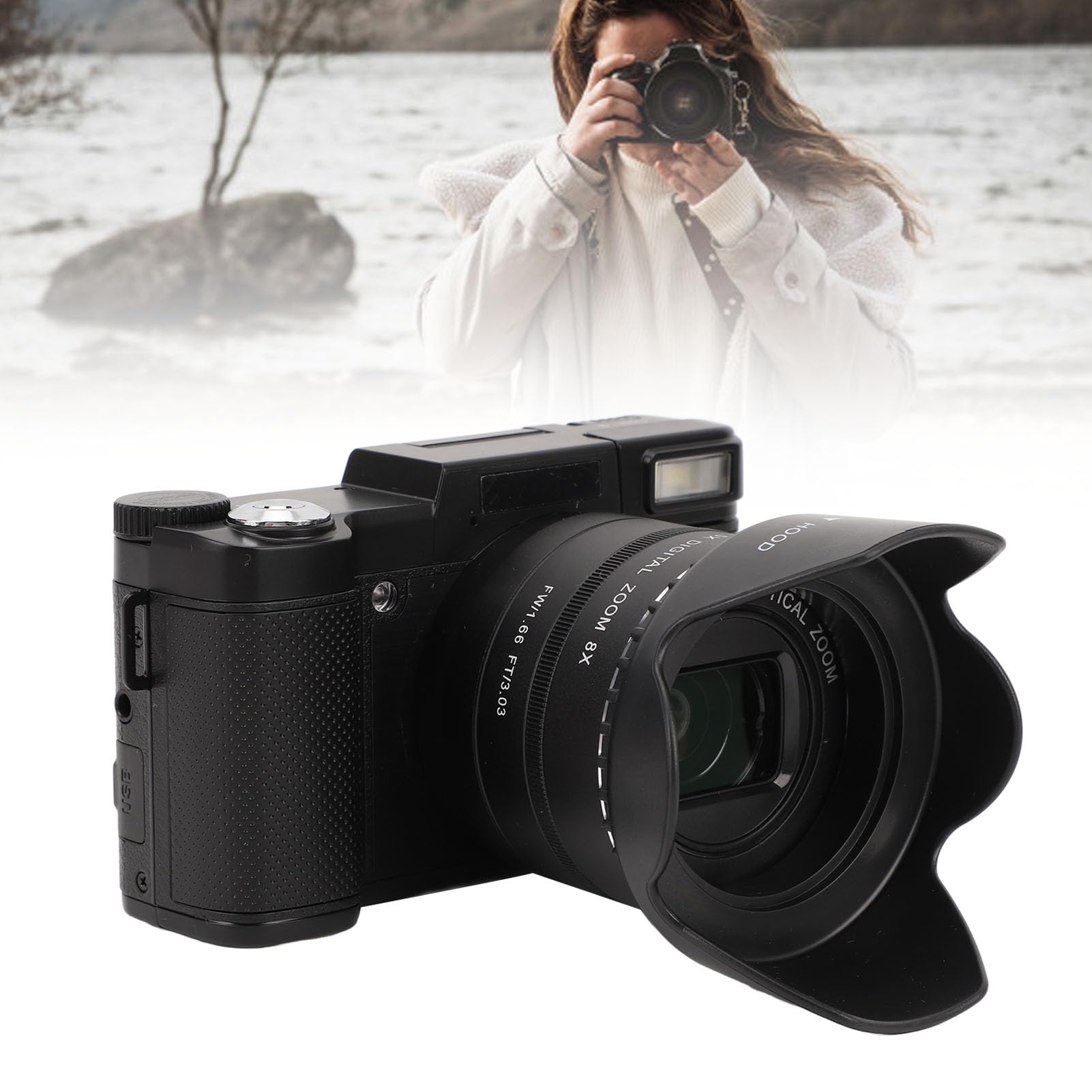 Fotocamera Digitale 4K, Fotocamera per Vlogging con Schermo Ribaltabile da 180° e Messa a Fuoco Automatica da 3,0 per Fotografia, Zoom Ottico 5X e Zoom Digitale 8X