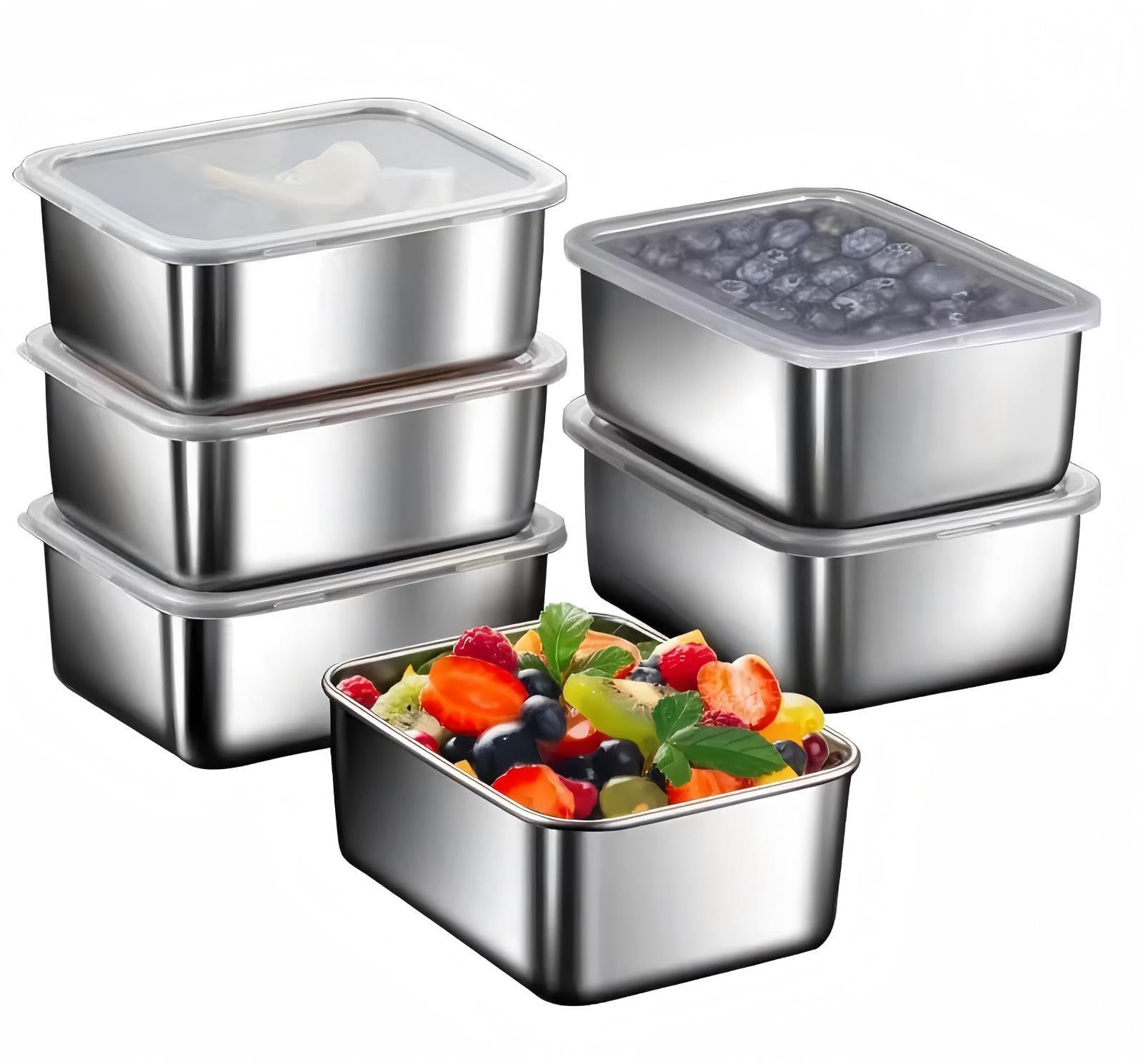 Contenitori Alimentari In Acciaio Inox Da 650 Ml - 6 Pezzi Con Coperchio Ermetico