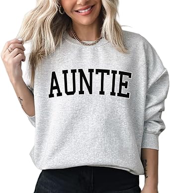 HIFA Auntie Sweatshirt - Crewneck Women Sweatshirts for Aunts - Puff Letter Print Long Sleeve Pullover for Aunties - Ash Grey