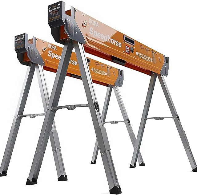 Pair Two Pack, Table Stand with Folding Legs, Metal Top for 2x4, Heavy Duty Pro Bench Saw Horse (Exclusive/Sawhorse)