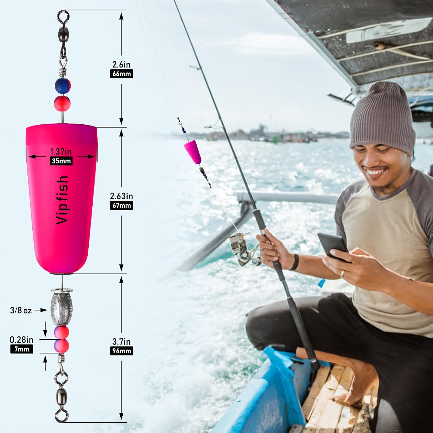 Popping Corks Floats Saltwater - Rattles and Floats for Catfish Redfish Speckled Trout Rigs with a 3/8 oz Egg Weight, and a High-Visibility Cork
