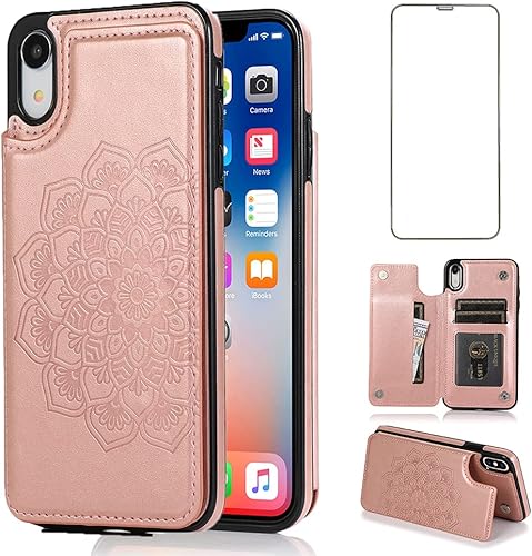 NKECXKJ Design for iPhone XR/10R Wallet Case,PU Leather Phone Case with Screen Protector Card Holder,Stand Kickstand Shockproof Flip Protective