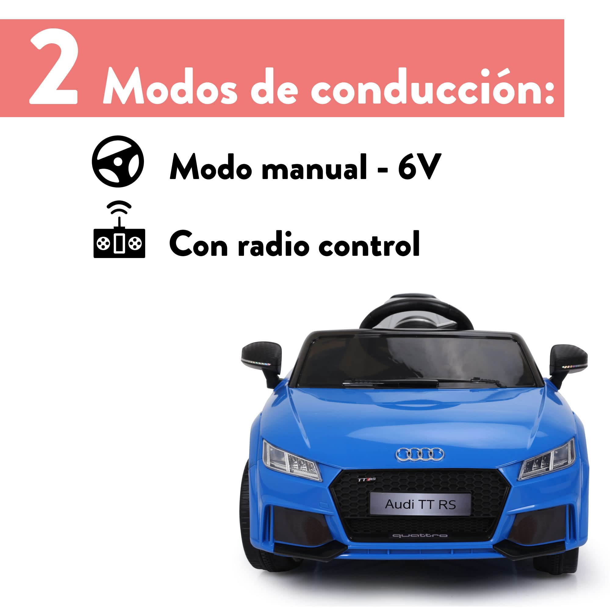 FEBER Audi TT RS Azul R/C, Coche eléctrico de 1 Plaza, radiocontrol, con Detalles de Coche: Faros con luz, 2 Marchas, Sonido, de 3 a 8 años, Famosa (800013441)