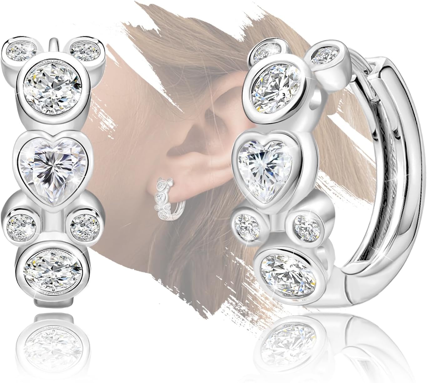 Mouse Earrings for Teens Women - Sterling Silver Cute Animal Heart Mouse Hoop Earrings Hypoallergenic Sparkle Cubic Zirconia Lightweight Lovely Huggie Loop Earring Adorable Gifts for Daughter Niece