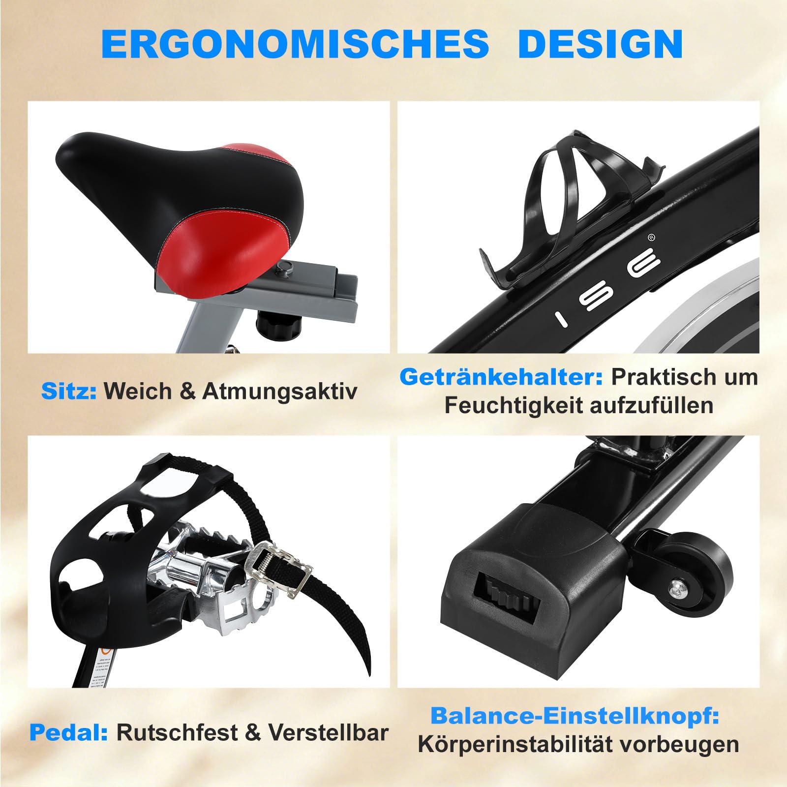 ISE Heimtrainer Fahrrad für zuhause mit LCD Display,Ergometer Fahrrad mit 8kg Schwungrad,Indoor Bike Fitnessbike Heimtrainer mit flüsterleise Riemenantrieb,Stationäres Fitnessbike für Zuhause