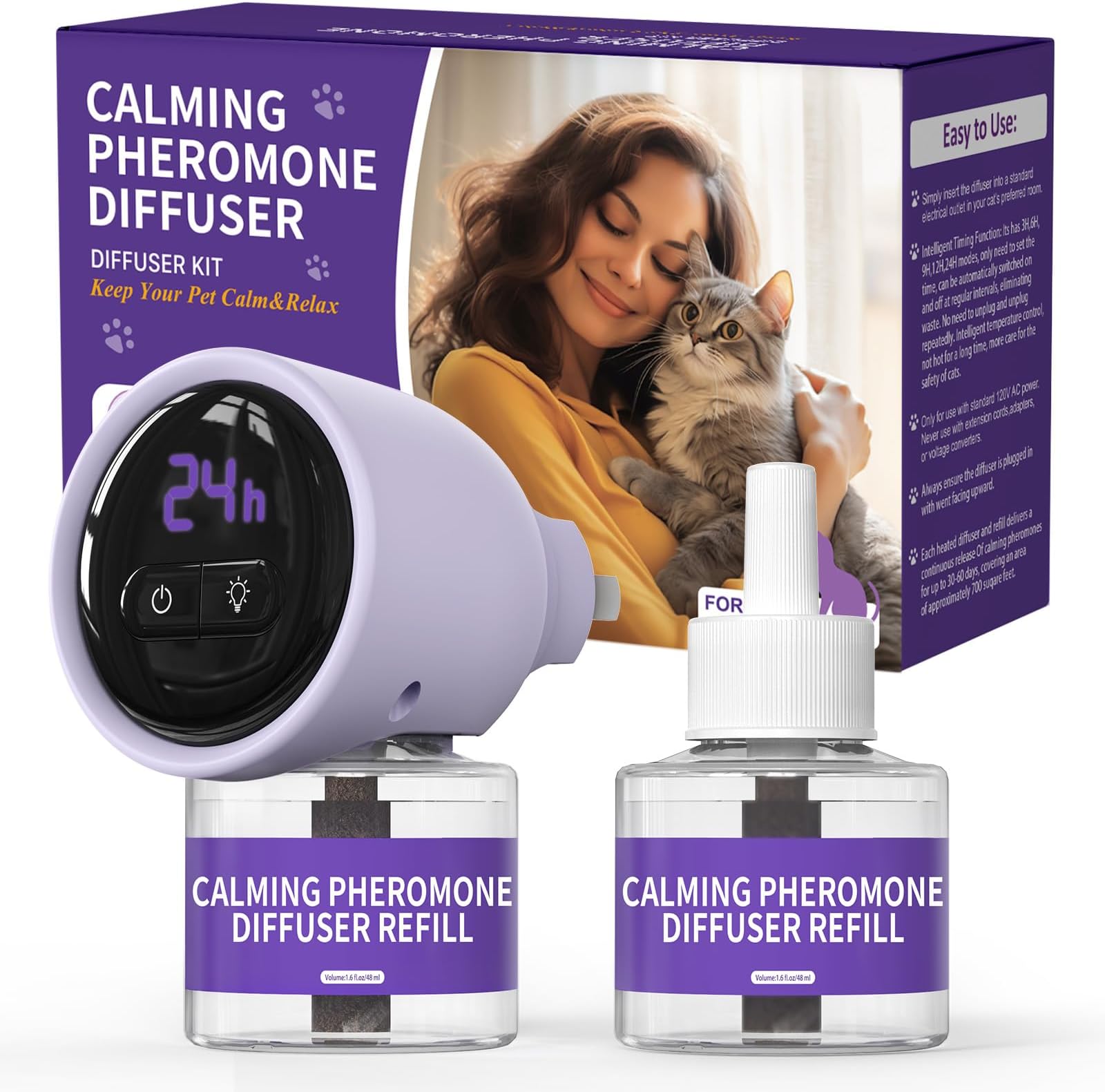lesotcCat Pheromones Calming Diffuser Effectively Relieve Anxiety Stress Cat Calming Diffuser Multicat Pheromones Diffuser Refill Reduce Fighting Spraying and Scratching Calm Relaxing Fits All Cats