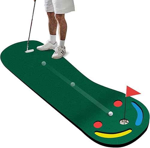 Miniatura 8 de Tangkula Alfombra de golf verde de 10 pies x 3 pies, tapete de golf para práctica en interiores y exteriores con 1 bandera, 3 tazas de putting,