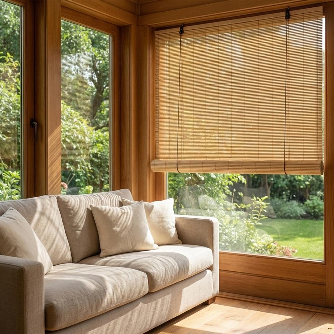 EasySpeed Persiana Enrollable de Bambú Natural (150x200cm), Cortina de Madera, Estor Ajustable de Ocultación para Exterior e Interior, Diseño Natural para Puertas y Ventanas, Marrón — view 9