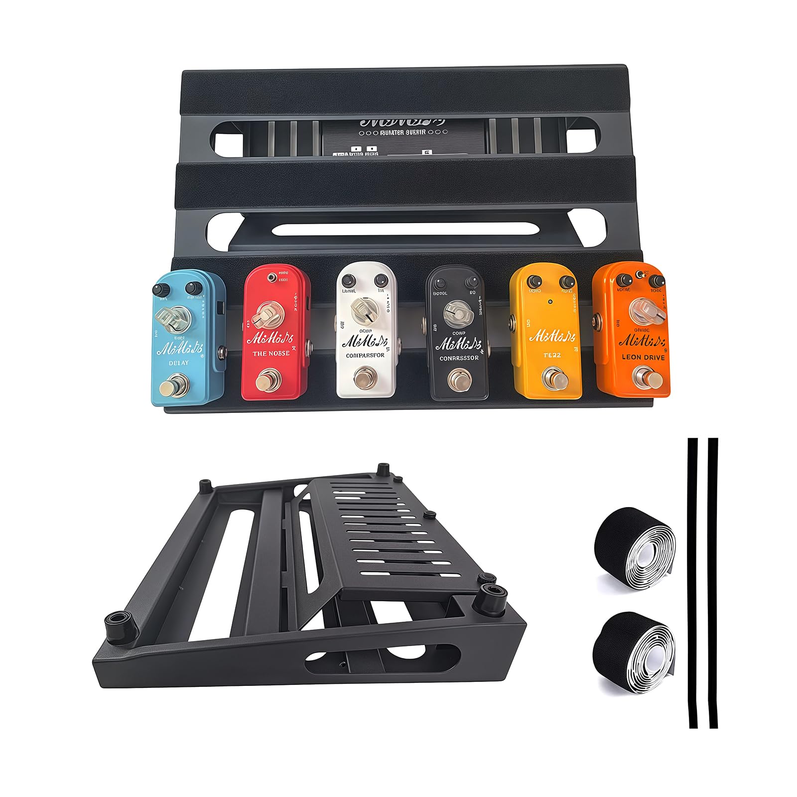 NALU Verbessertes Gitarren-Pedalboard mit Netzteilablage – robuste Metallkonstruktion, rutschfeste Füße, inklusive Klettband für sichere Montage (klein, 36,1 x 26,9 cm)