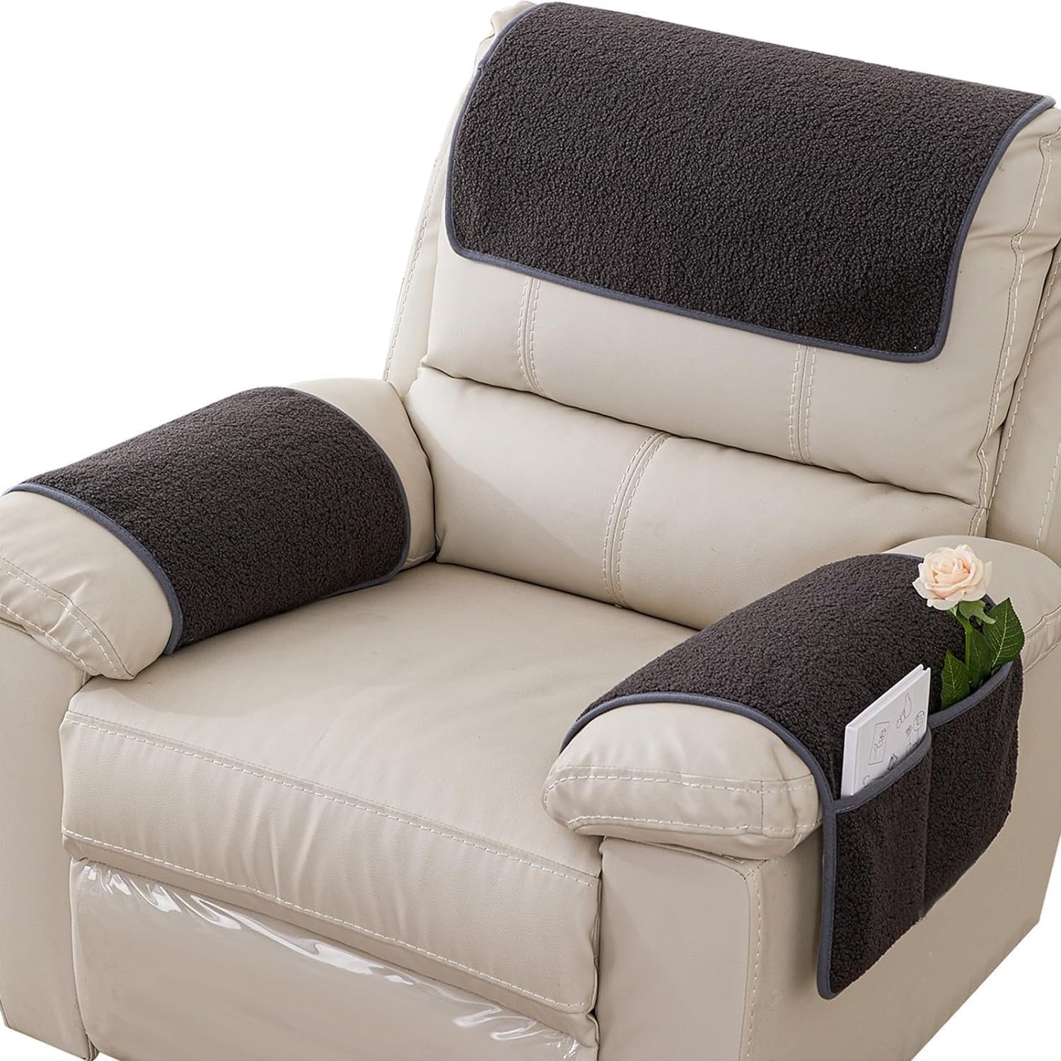 3/4/5 Pcs/Set Recliner Headrest Protector Sofa Armrest Cover, 1/2/3 Seater Slipcovers with Pocket Nonslip Armchair Cover Quilted Furniture for Leather Couch (Col