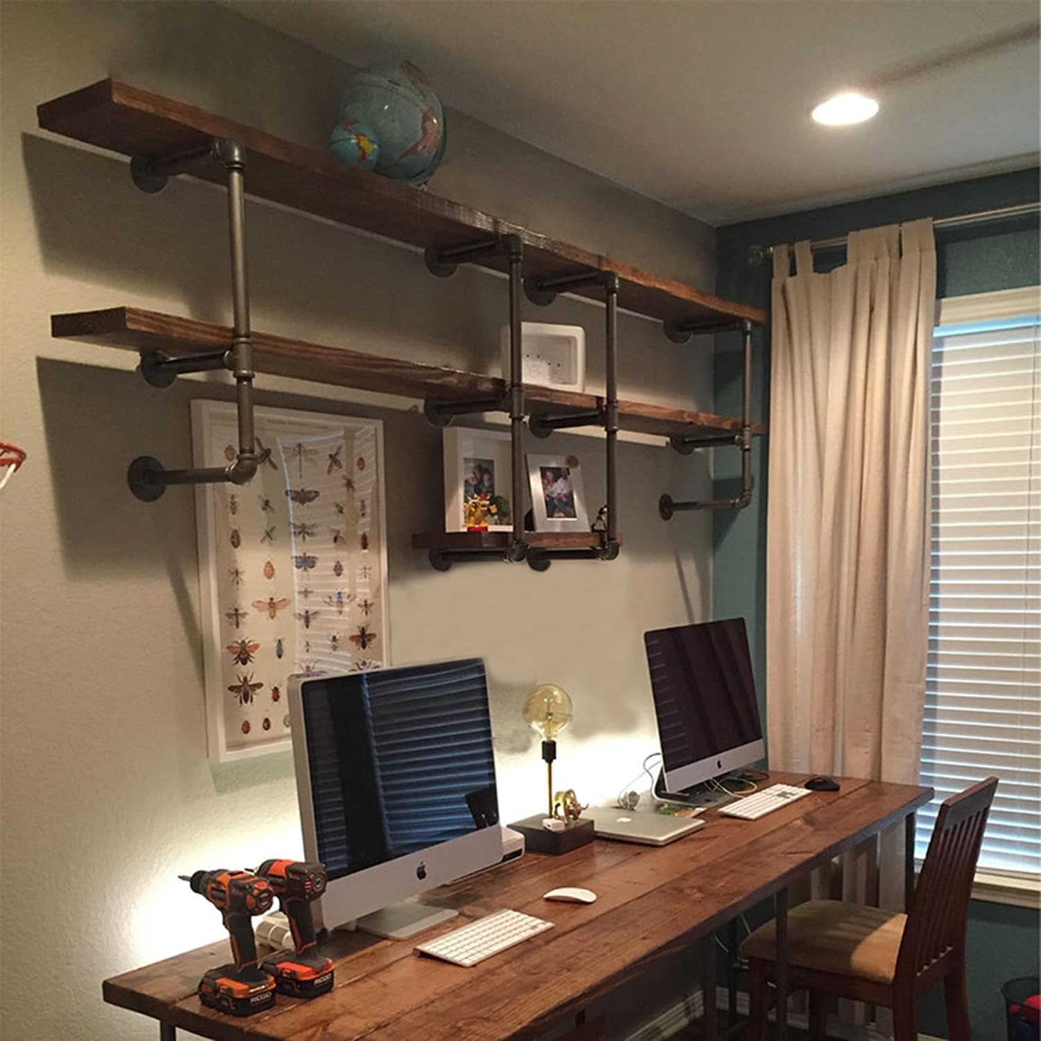 Melody House Industrial Pipe Shelving Wall Mounted Rustic Floating Shelves Iron Shelves for Wall DIY Bookshelf Brackets for Home Kitchen Office (4 Tier, 2 Pcs, 37” Tall, 12” Deep)