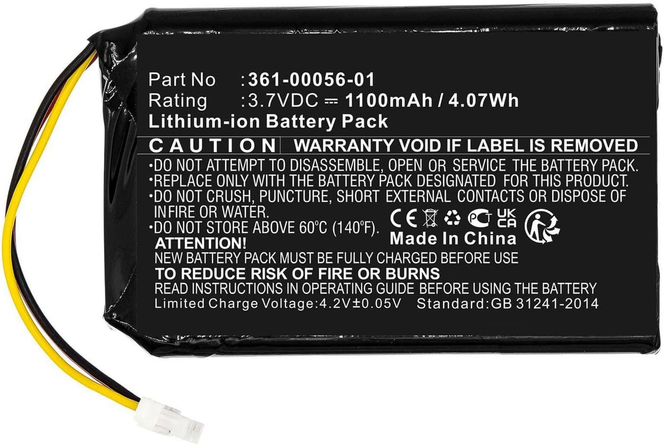 Battery 4.07Wh Li-ion 3.7V 1100mAh Black for GPS, 361-00056-01 (1100mAh Black for GPS, Navigator 4.07Wh Li-ion 3.7V 1100mAh Black for Garmin GPS, Navigator)