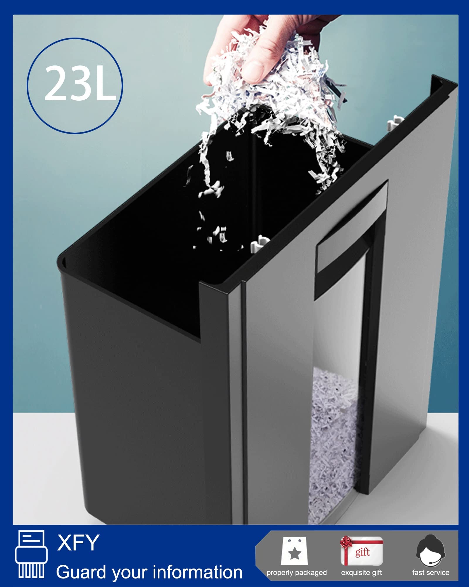 Profesjonalna niszczarka do papieru w paski 23L, niszczarka komercyjna P5, niszczarka do papieru z cięciem krzyżowym 8 arkuszy, przenośna niszczarka do papieru z oknem perspektywicznym, niszczarki p