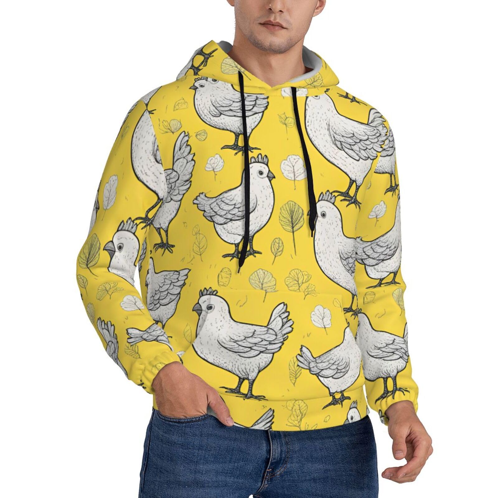 Pull à capuche homme imprimé poulet jaune ample résolvant le manque de confort - 7