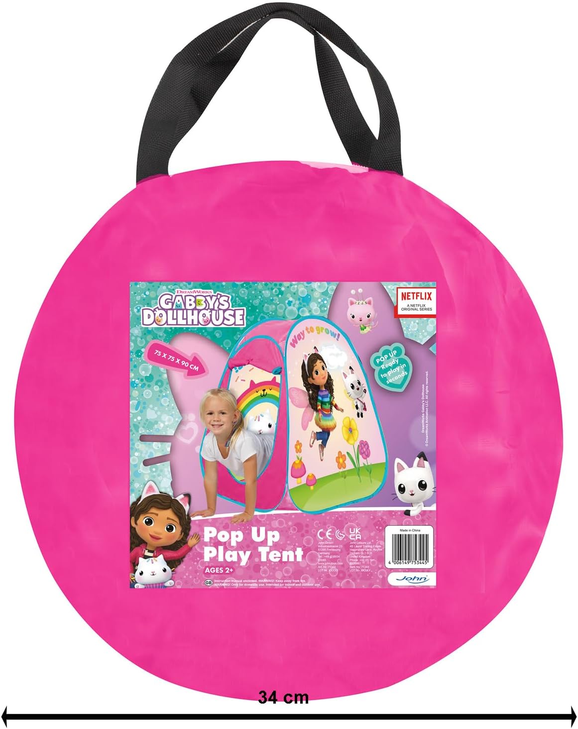 John pop up Play Tent Original Gabby's Dollhouse Pink with Carry Bag