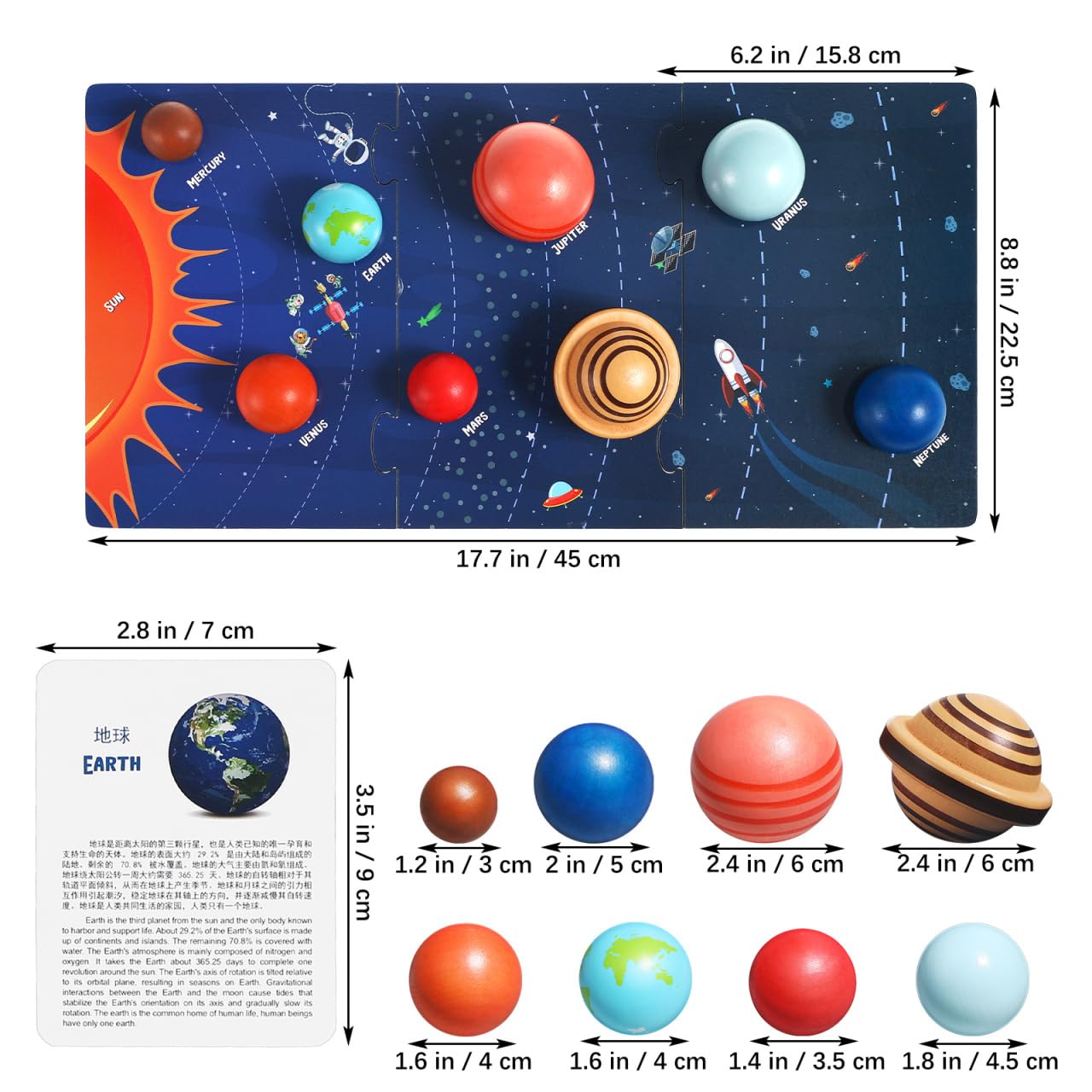 Puzzle Solare in Legno per Bambini Modellini dei Pianeti del Cosmo, Finemente Lavorato e Sicuro, per Giochi Scientifici Educativi