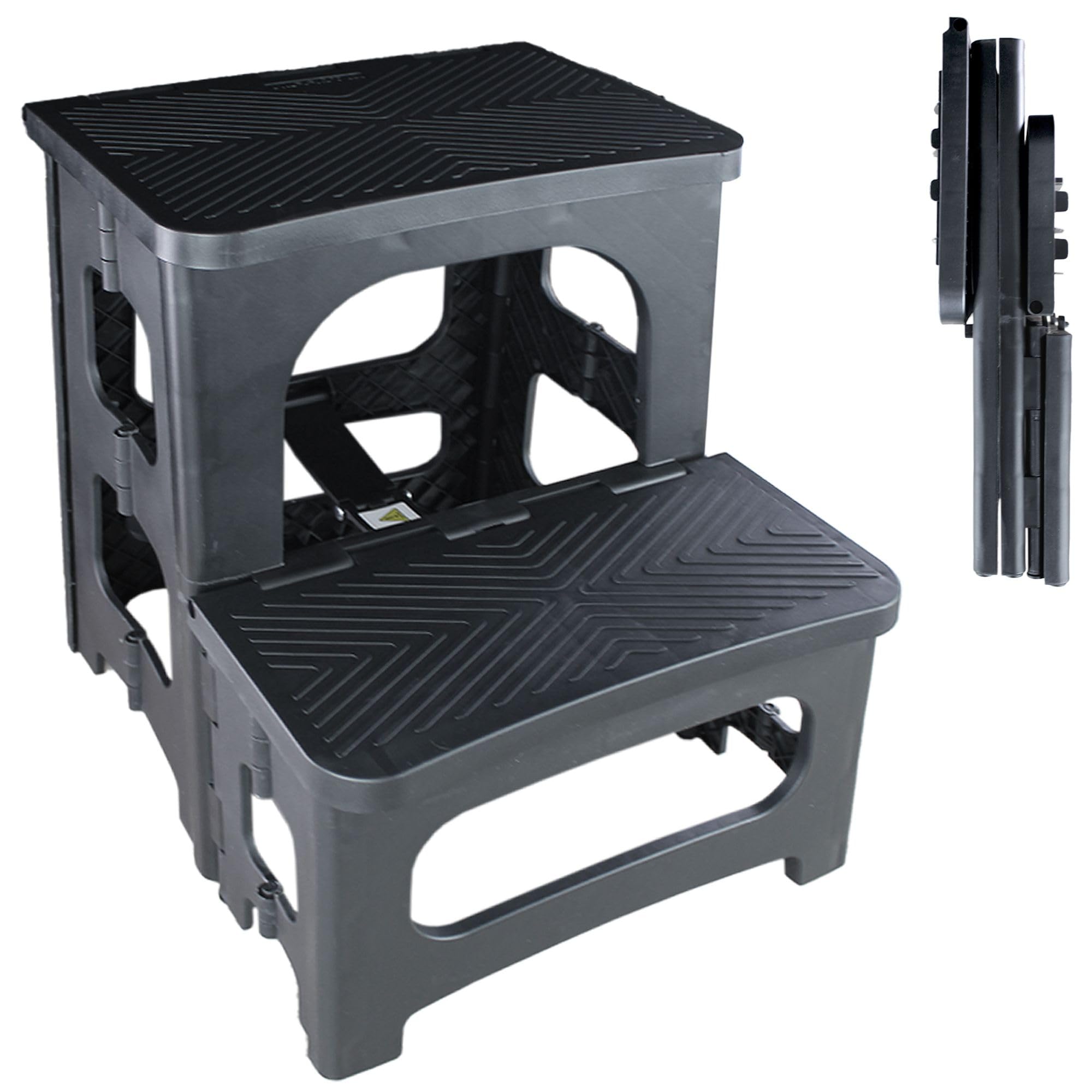 FISHTEC – Escalera plegable con 2 peldaños – Antideslizante – Plegado compacto – Polipropileno – Certificado en – Uso en el hogar – Habitación – Biblioteca