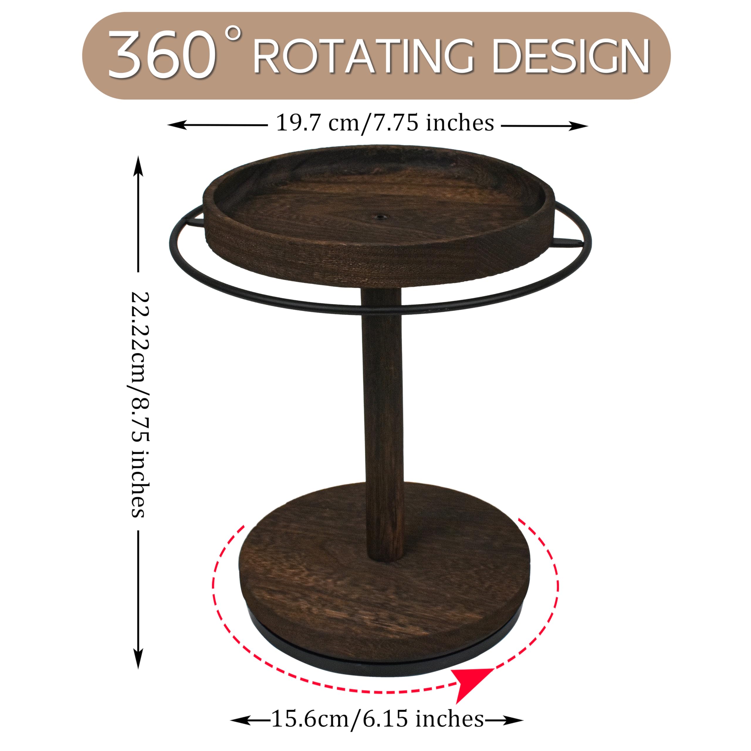 Organizador giratorio 360° para gafas de sol con bandeja de madera y base de vidrio, expositor de almacenamiento múltiple para mesa