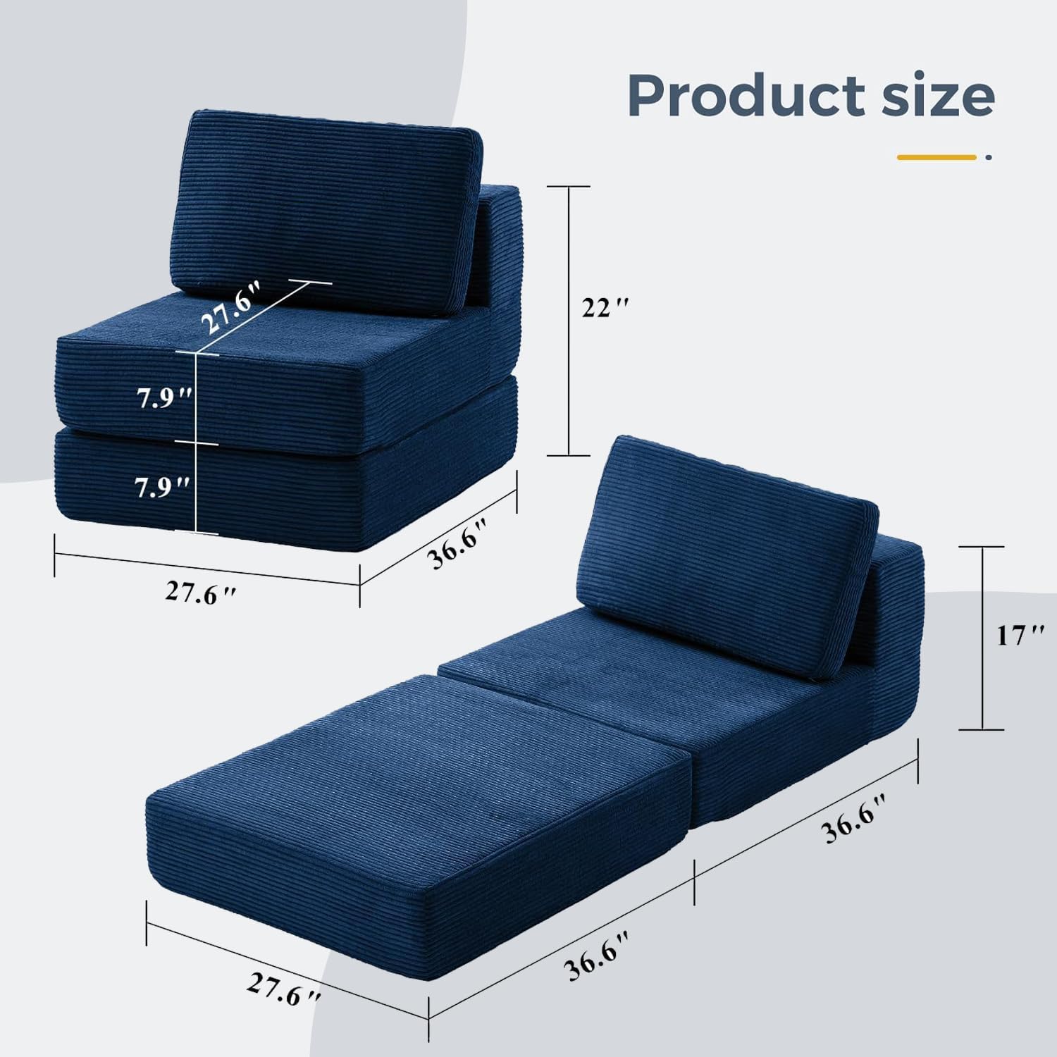 FILUXE Modular Sectional Sofa Modern Deep Seat Comfy Cloud Couch for Living Room 1-Seater Navy Blue