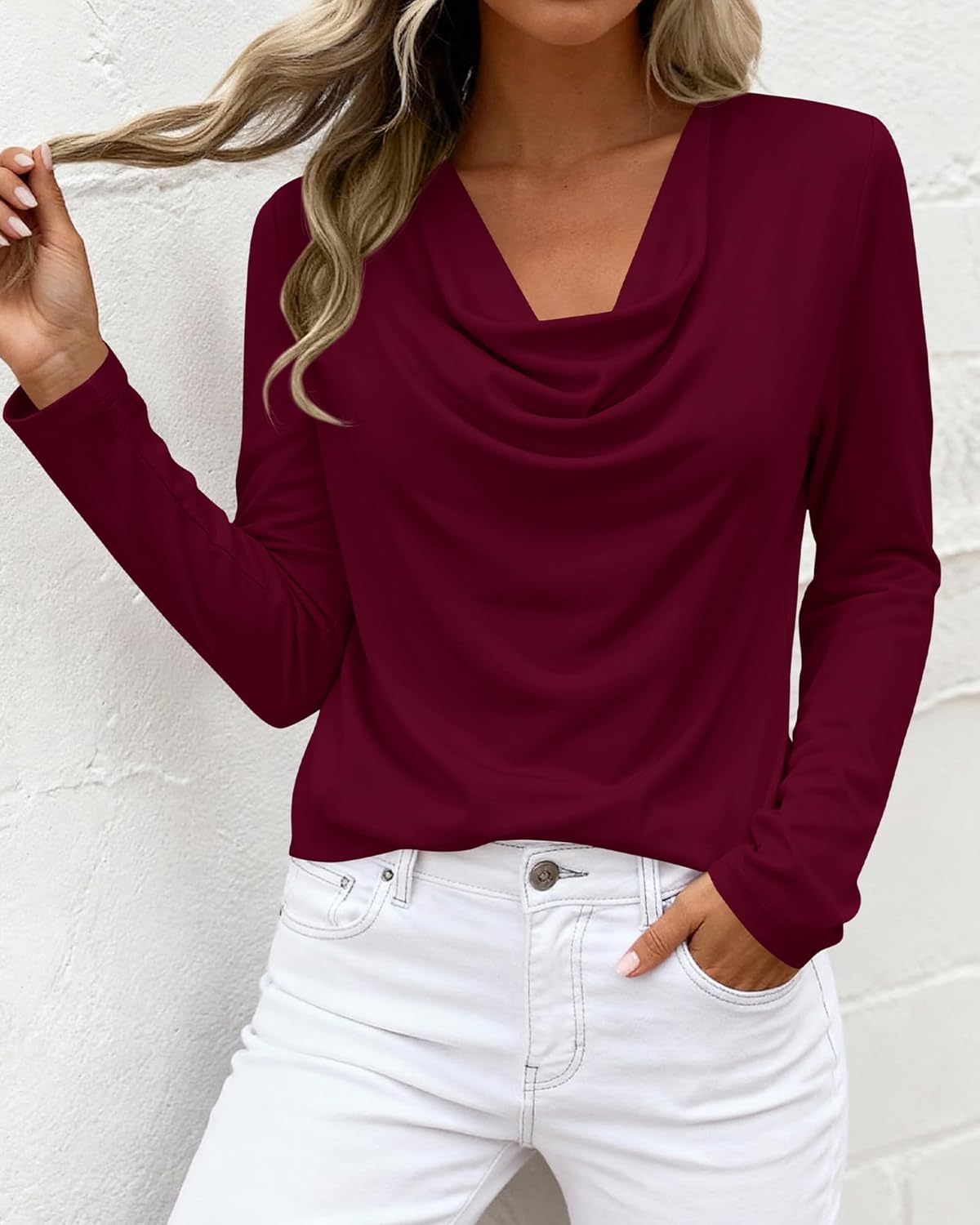 PRETTYGARDEN Womens Spring Tops 2026 Dressy Cowl Neck Long Sleeve Shirts Loose Business Casual Blouses Teacher Tunic Top - Image 6