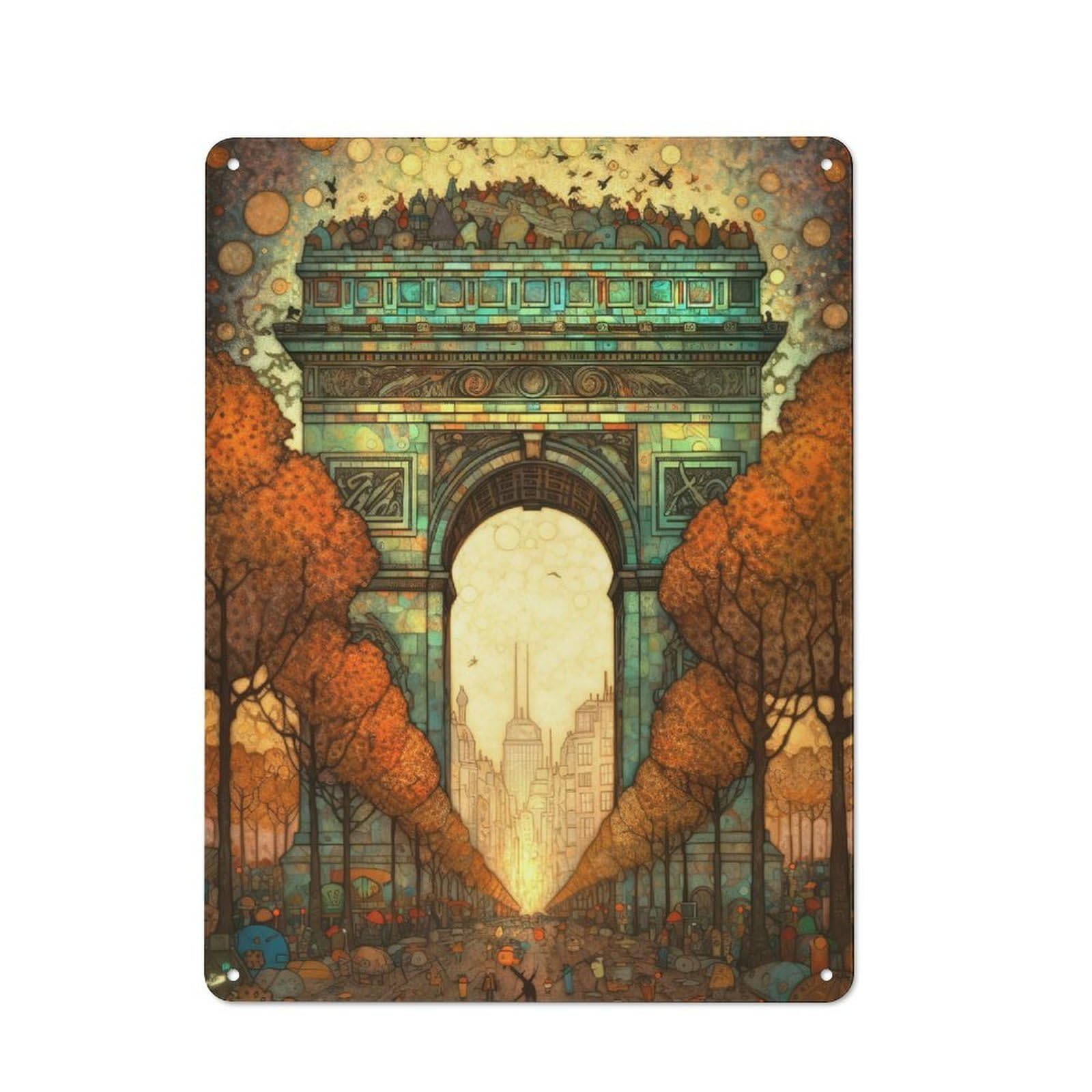 Junmoney Arc De Triomphe Abstract 2 Industrial-Style Metal Sign 40X30cm For Home Bar Wall, Housewarming Wall Decor For People Furnishing Home Bar