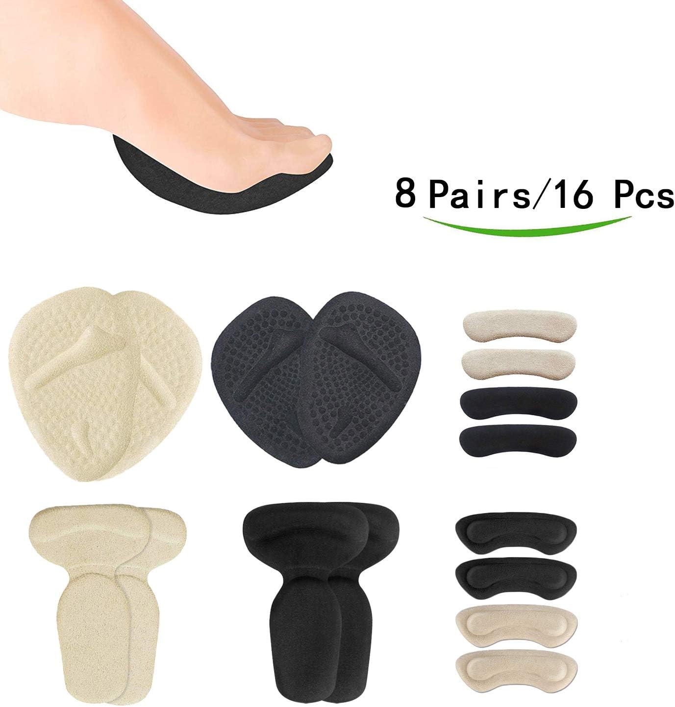 (16PCS) Heel Grips, High Heel Pads, Heel Inserts,Heel Cushion,Forefoot Pads- Insole Metatarsal Pads Shoe Inserts Great for Plantar Fasciitisi,Blisters,Forefoot & Heel Pain, for Women & Men.
