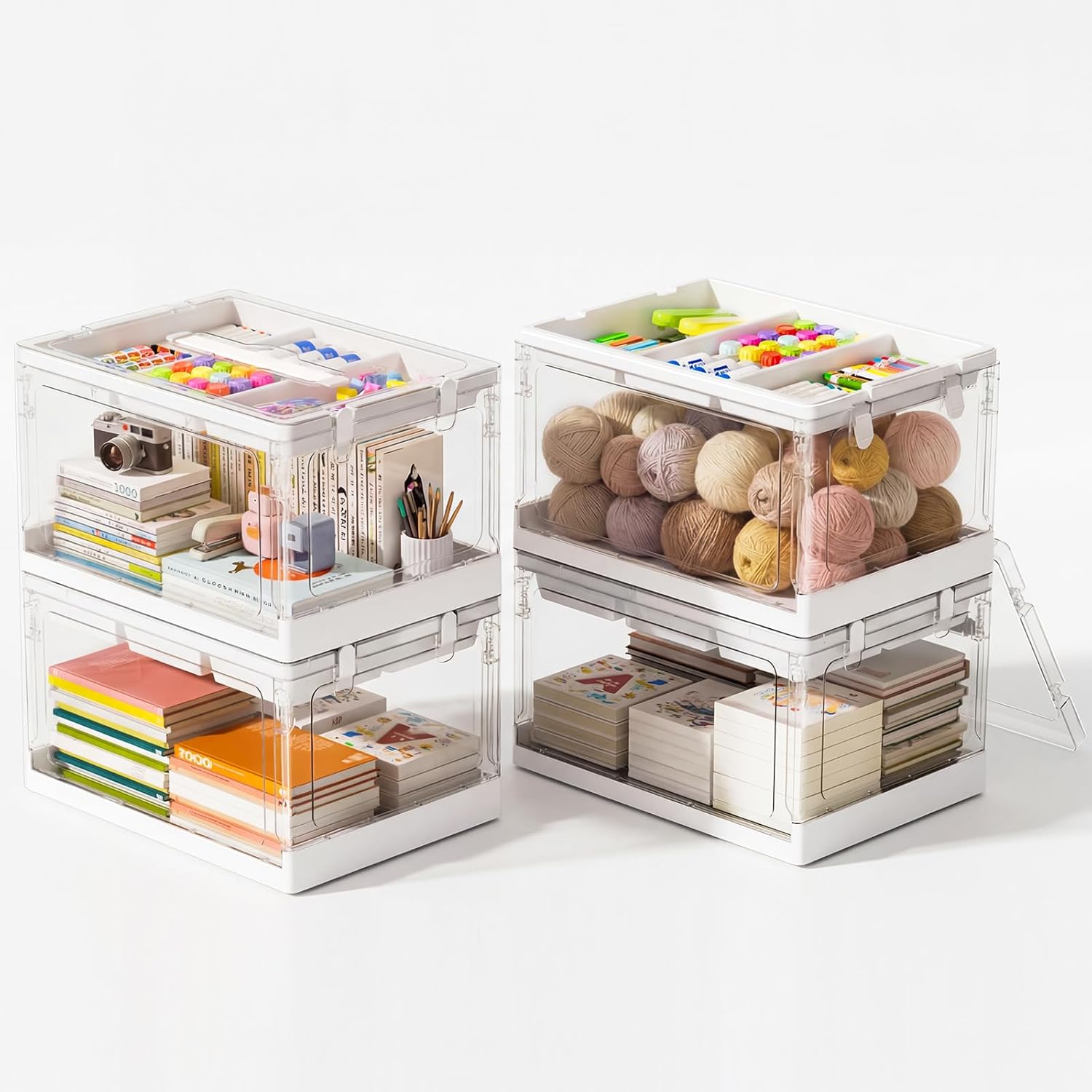 𝟐𝟒𝐐𝐓 𝟐𝐏𝐂𝐒 Clear Craft Organizers and Storage with Trays, Art Supply Organizer and Storage, Craft Storage Box with Lid for Beads, Markers, Coloring Books, Sewing, Playdoh and Tools