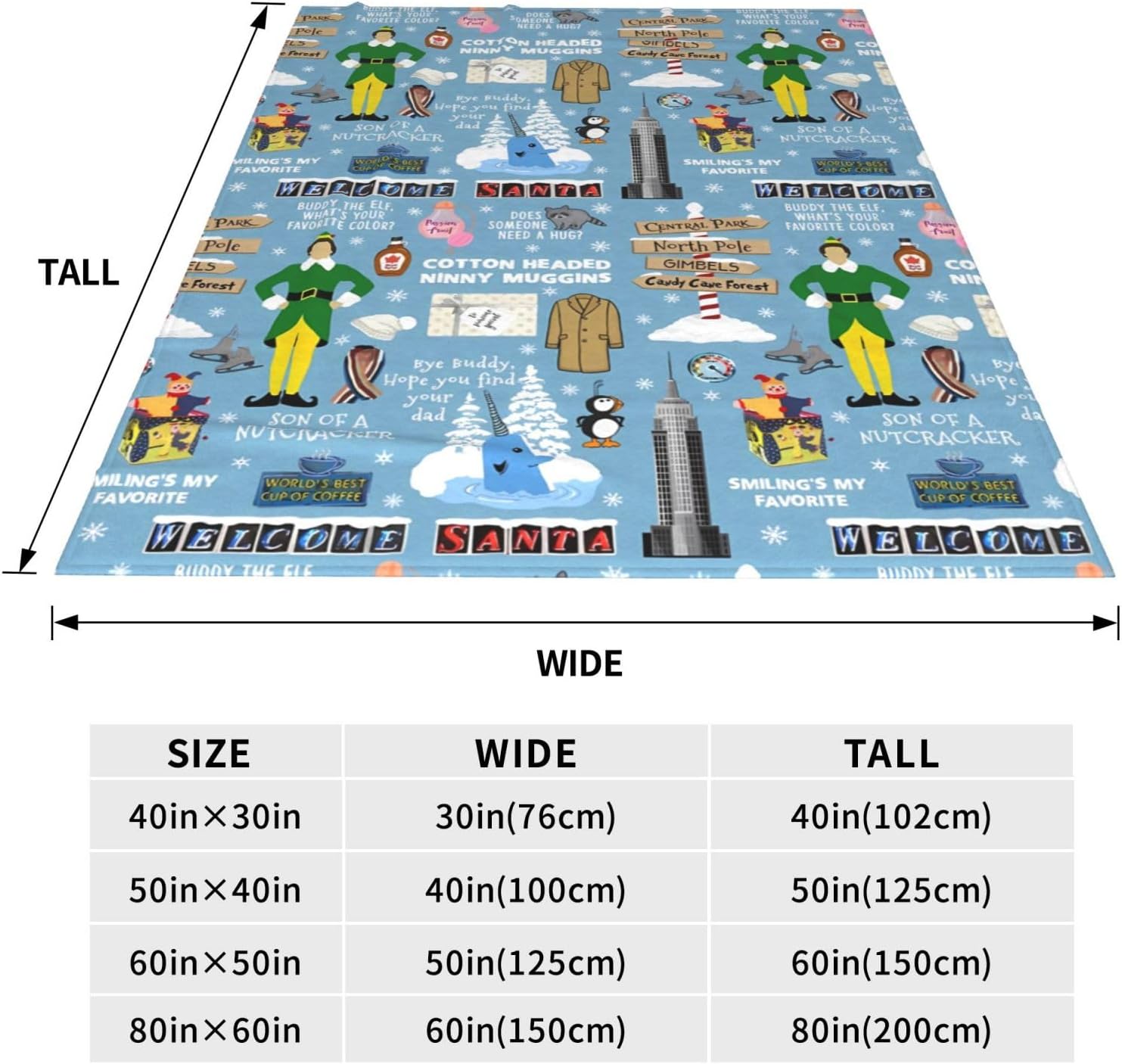 Christmas Throw Blanket Elf 80"x60" Cover with Anti-Pilling Fleece for Sofa Bed Room Decor Lathe Camping Stays Warm and Cozy in All Seasons