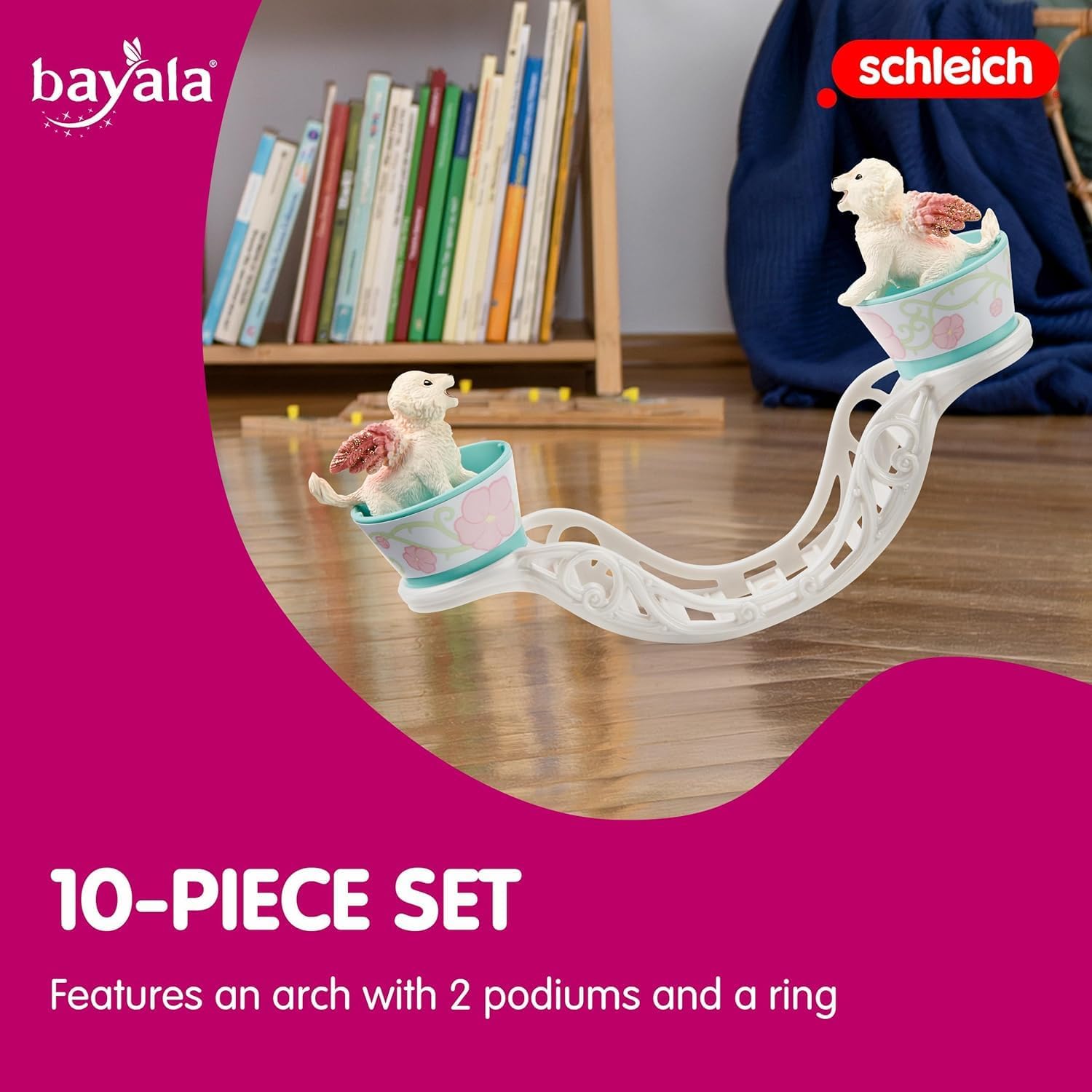 Schleich Bayala - 9 PC Winged Baby Lion Playset - Modular Set with Cute Lion Figurines, Arch, Hoop and Stickers - Mythical Creature Toys for Imaginative Play for Girls and Boys - Kids Ages 5+ | 42524