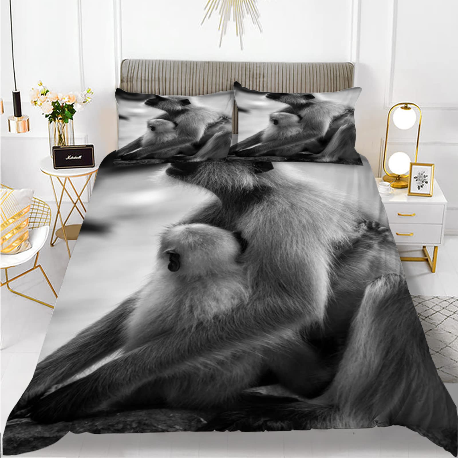 Housse de couette 140x200 singe noir anti-froissement parure lit enfant zip