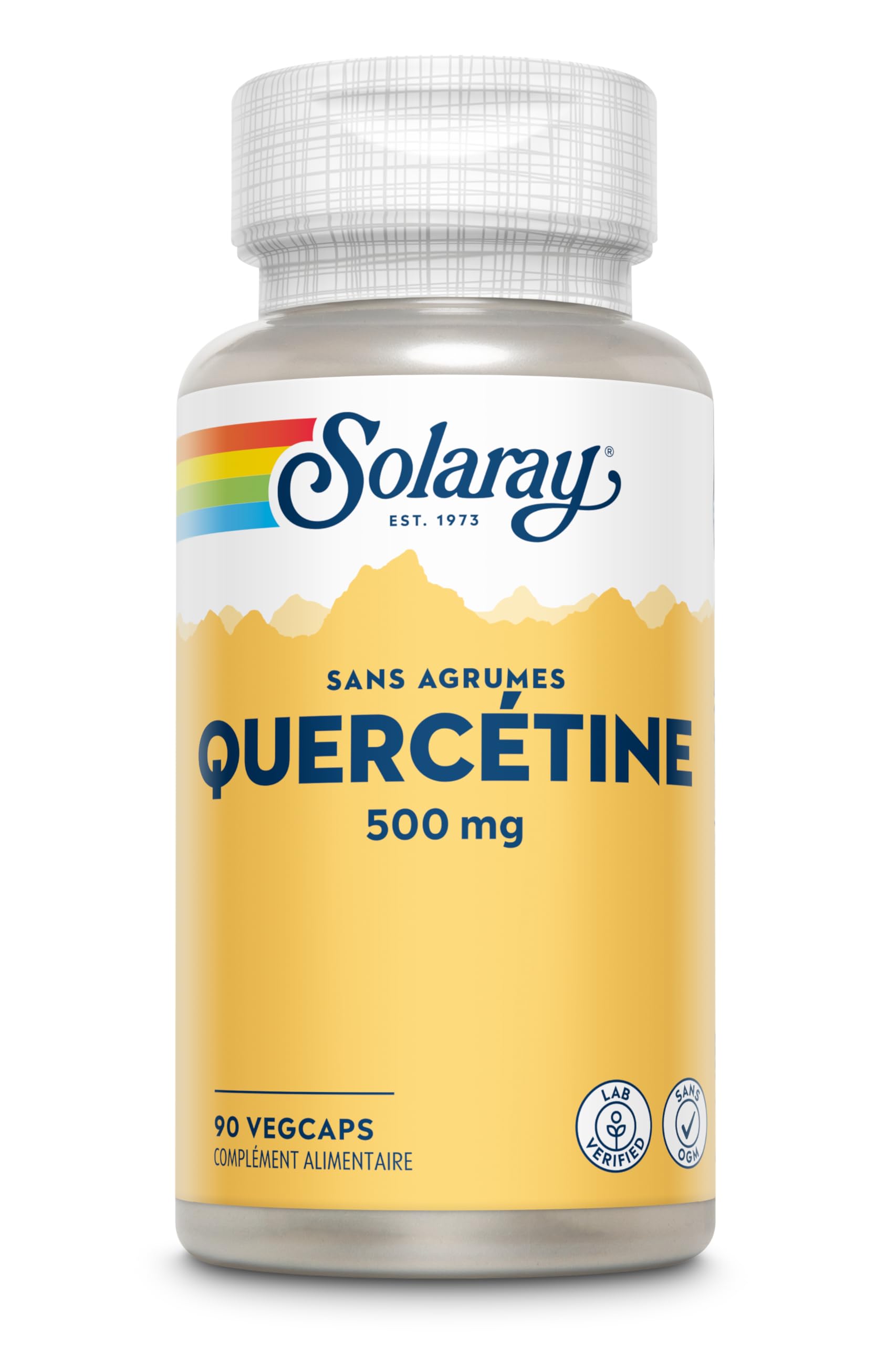 Solaray Quercétine 500mg | Pollens, Graminées & Rhume des Foins | Sans agrumes et sans OGM | 1 flacon de 90 vegcaps