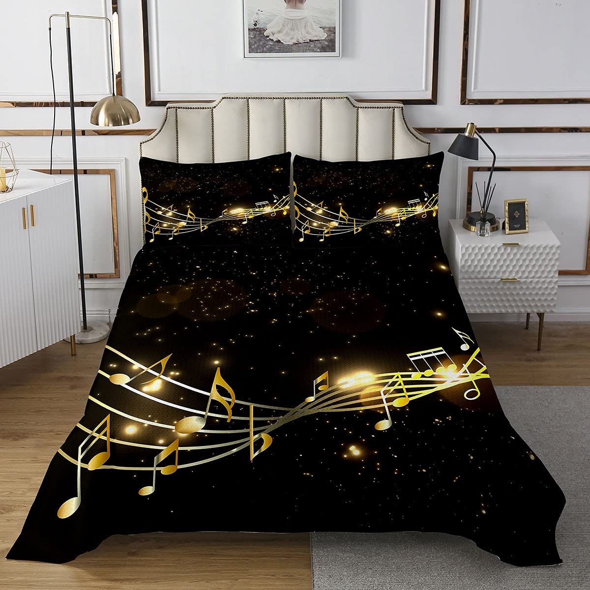 Amazon.com: Erosebridal Music Bedspread King Size,Gold Musical Notes  Coverlet Set Music Notes Bedding Quilted for Girls Teens Women Golden  Glitter Soft Luxury Quilt Set with 2 Pillow Cases Bedroom Decor Black :