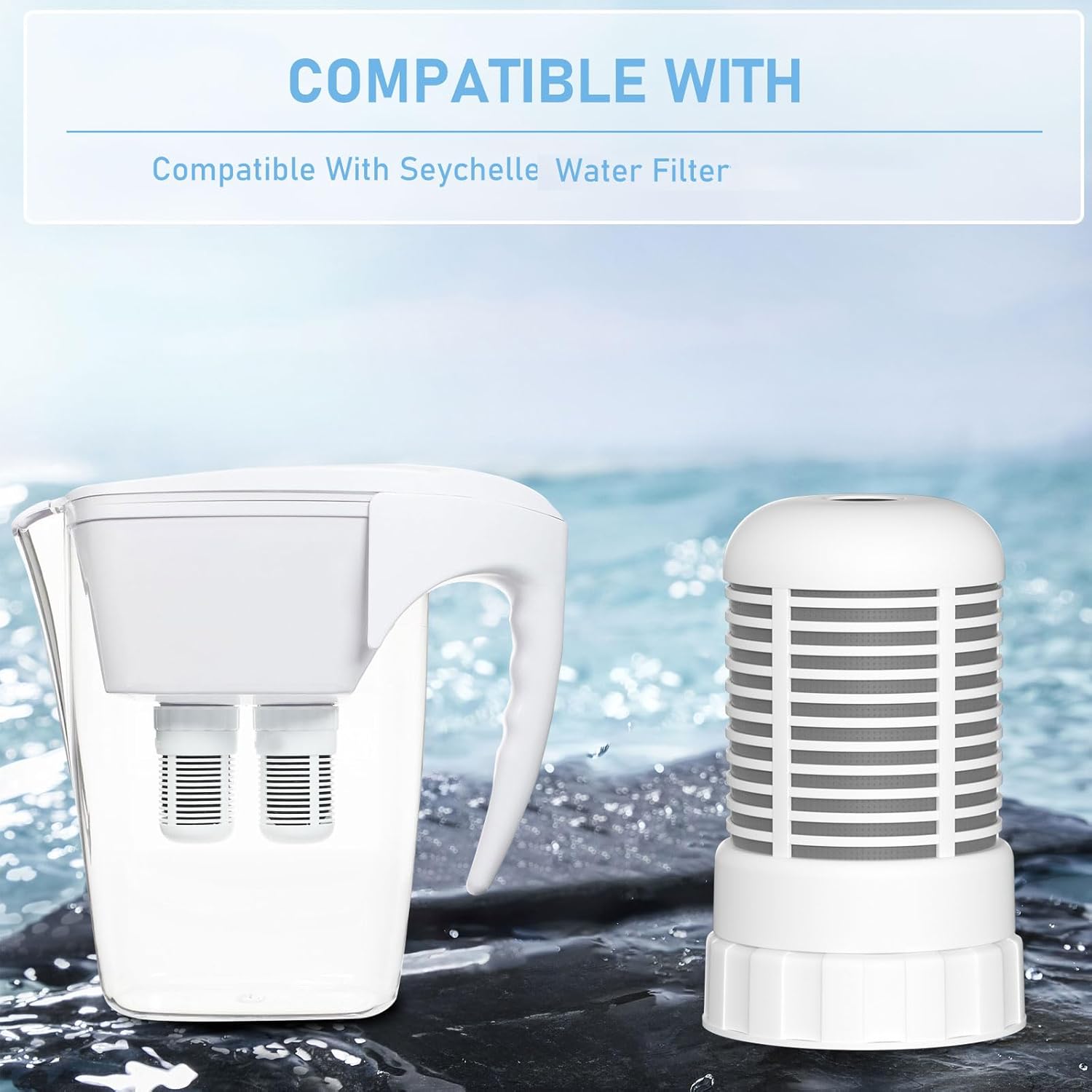 Water Filter Pitcher Replacement Compatible with Seychelle Water Filter Pitcher 32 oz or Dual-Filter 64 oz pH Enhancing Filtration, 4-Pack