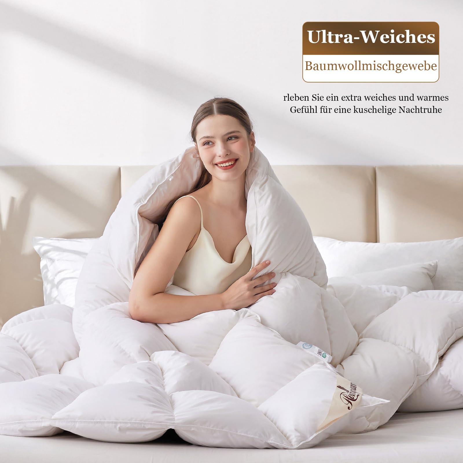 Homyrium Piumino Matrimoniale 240×260 cm 4 Stagioni – Piumone in Piuma e Piumino Naturale (2500 g) – Trapunta Calda, Soffice e Traspirante – Certificato OEKO-TEX e RDS, Bianco