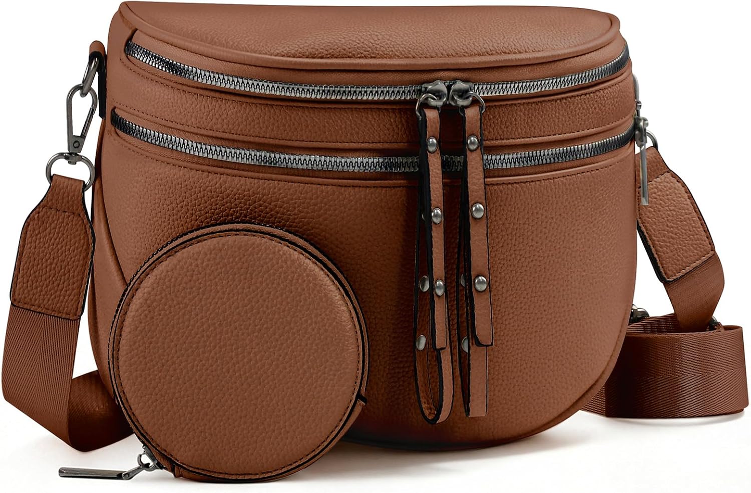 Crossbody Bags for Women, Bum Bag with Coin Purse, Vegan Leather Bum Bags for Women Crossbody Shoulder Bag (Black Brown)