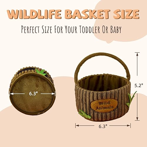 Miniatura 6 de YOHAKI Juego de juguetes de peluche de animales del bosque, pequeños, adorables animales de peluche, juego de 5 animales en una cesta de transporte.