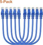 CableCreation Short CAT 6 Ethernet Patch Cable 5-Pack, RJ45 Computer Network Cord, 23 AWG Highly Speed RJ45 Wire for Router, Modem, Computer, Short Ethernet Cable 1 Foot/0.3M, Blue