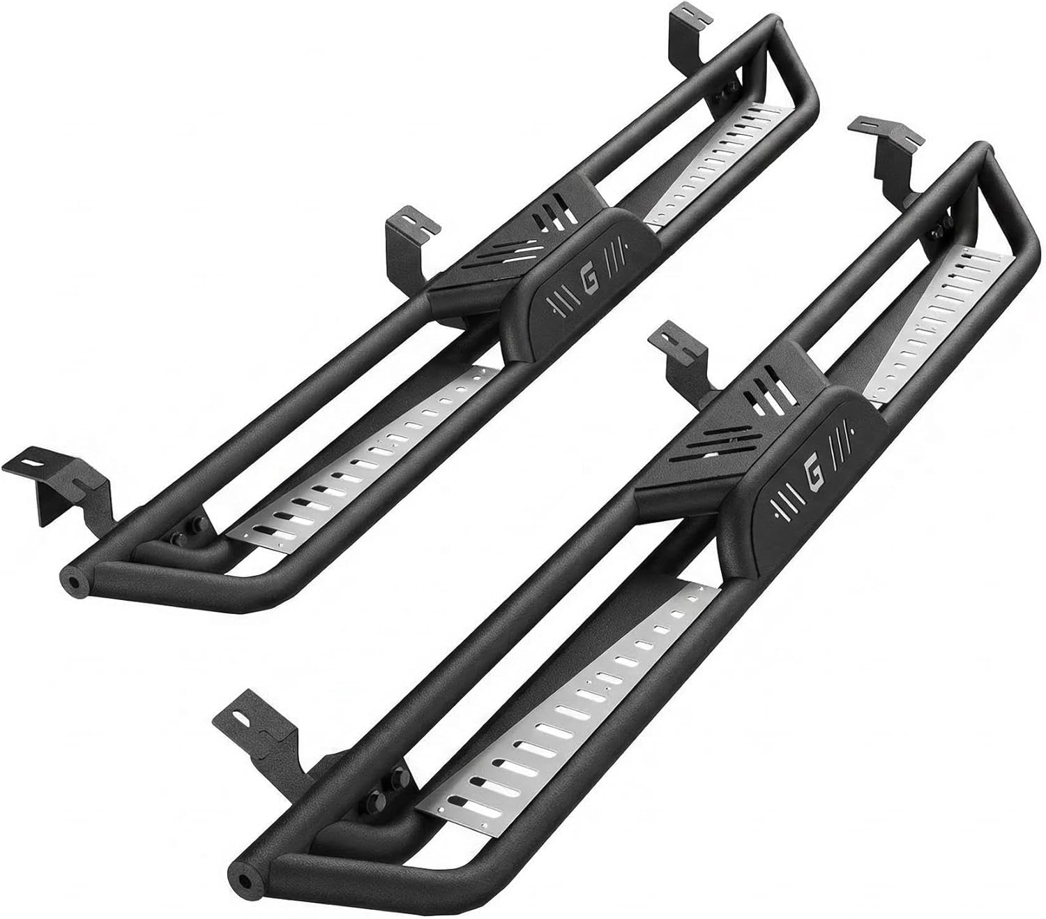 6 Inch Dual-Stage Running Boards for 2005-2023 Toyota Tacoma Double Cab - Bolt-On Steel Side Steps - Non-Slip Textured Black Powder Coat - Direct Fit Nerf Bars - Brand: G