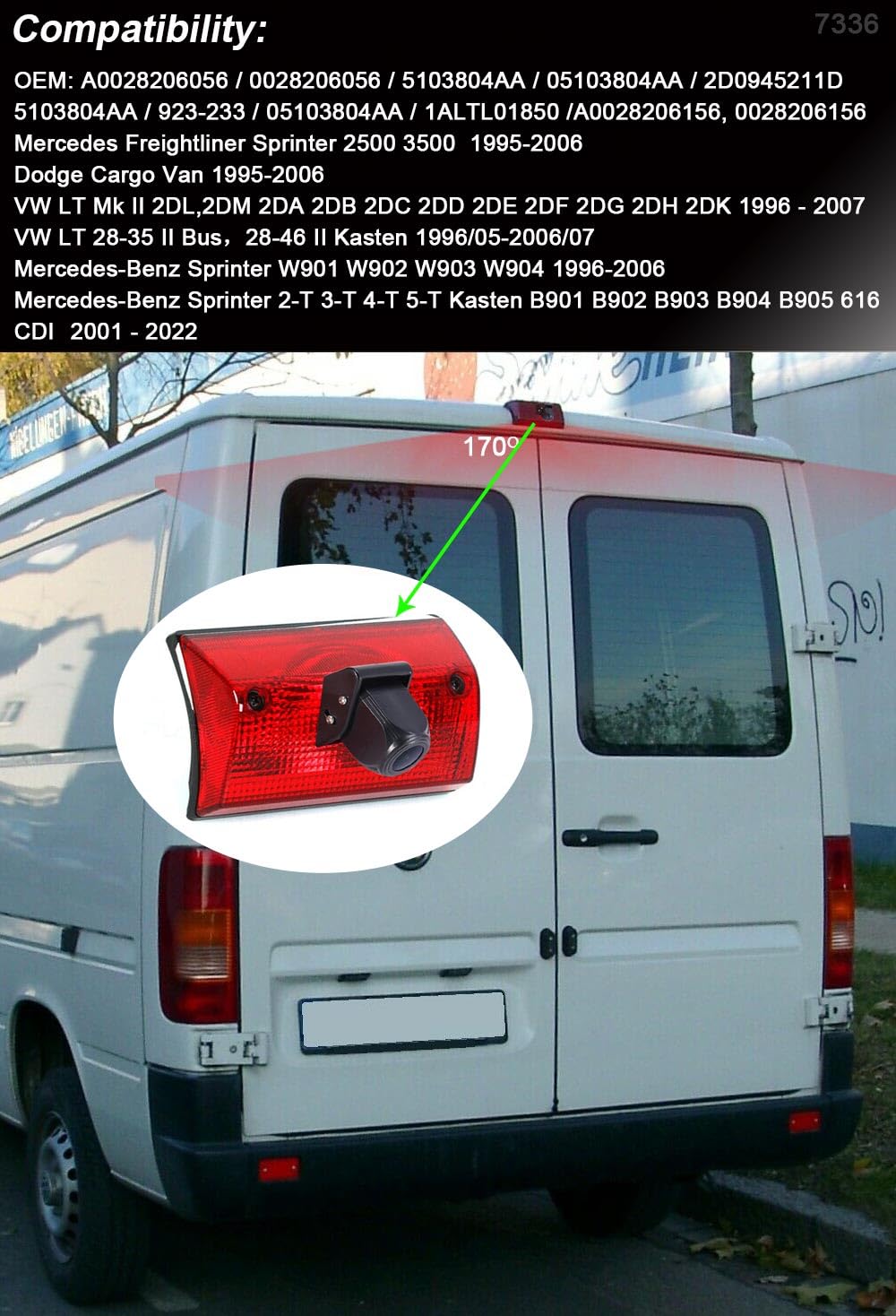 Kamera cofania światła hamowania HD, kompatybilna z Mercedes Freightliner Sprinter 2500 3500/W901 W902 W903 W904/B901 B902 B903 B904 B905/Dodge/V W LT Mk 2 (kamera + monitor 10.3 cm)