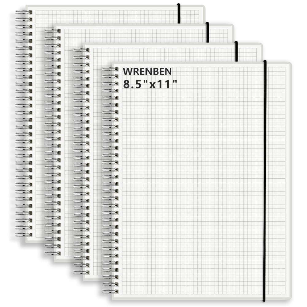Cuadernos en espiral A4 de 8.5 x 11 pulgadas con papel grueso de 120 g/m², banda elástica extraíble y cubierta transparente, 160 páginas por diario de cuadrícula (paquete de 4, A4)