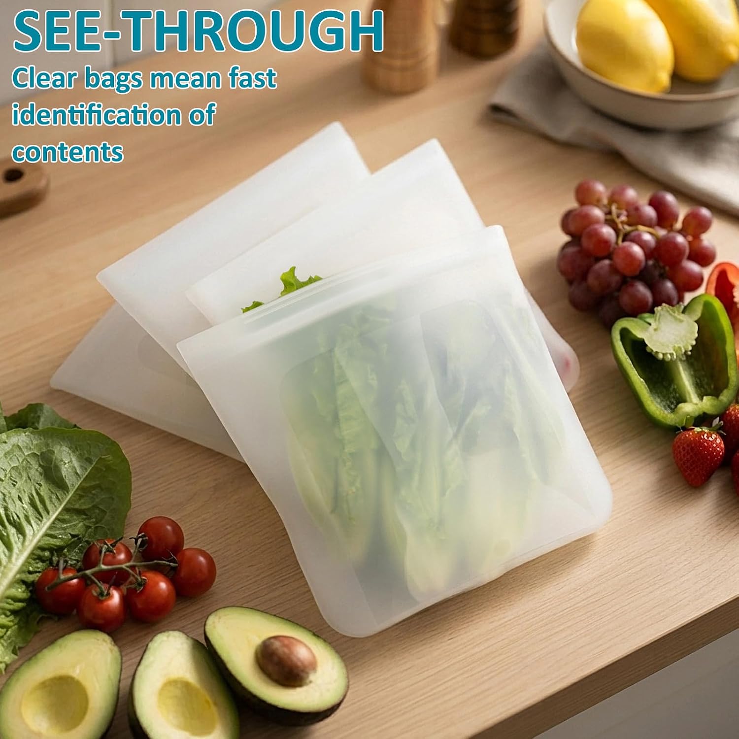 Reusable Silicone Sandwich Bags with Zipper Closure, 32 oz, 4 PCS, BPA-Free