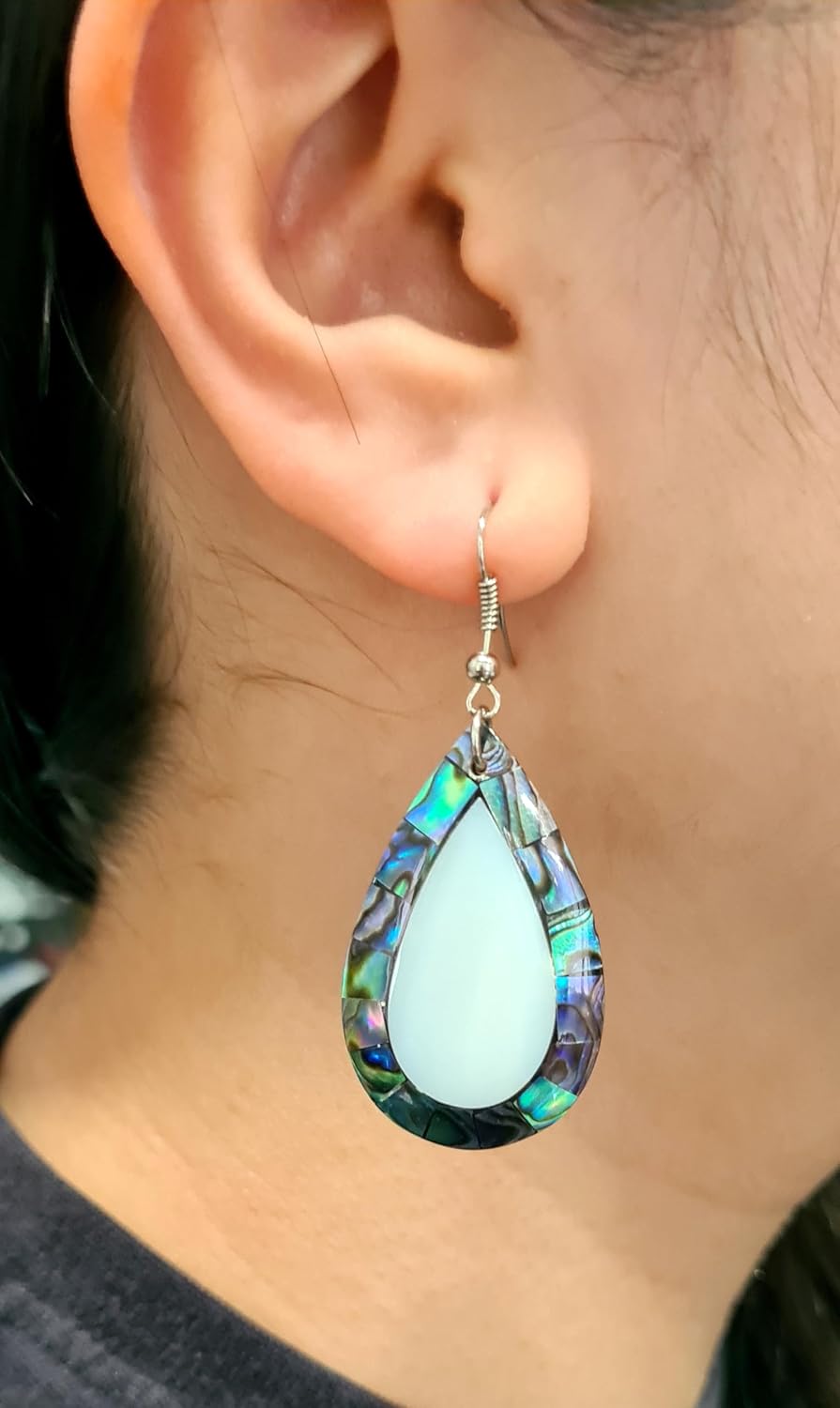 Iridescent Paua Abalone Shell Earrings, Natural Mother of Pearl Earrings, Handmade Dangle Drop Abalone Earrings, Seashell Earrings for Women Fashion Jewelry GA279 - Image 2