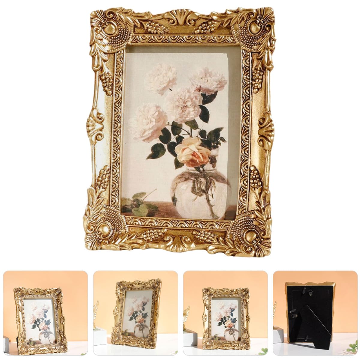 Marco de Fotos Dorado de Resina Estilo Europeo Elegante y Práctico para Decoración de Escritorio y Oficina Diseño Clásico y Antiguo