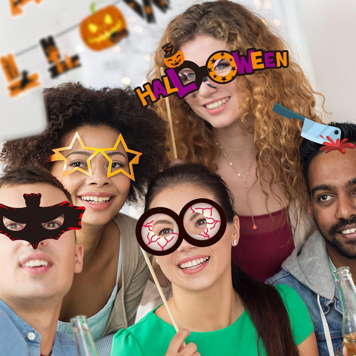 TASMAI MARKETING 25Pcs Halloween Party Photo Booth Props for Decorations,Halloween Photo Props Cards with Bamboo Sticks for Halloween Party,Funny Selfie Props for Adults Halloween Party Games Supplies 2