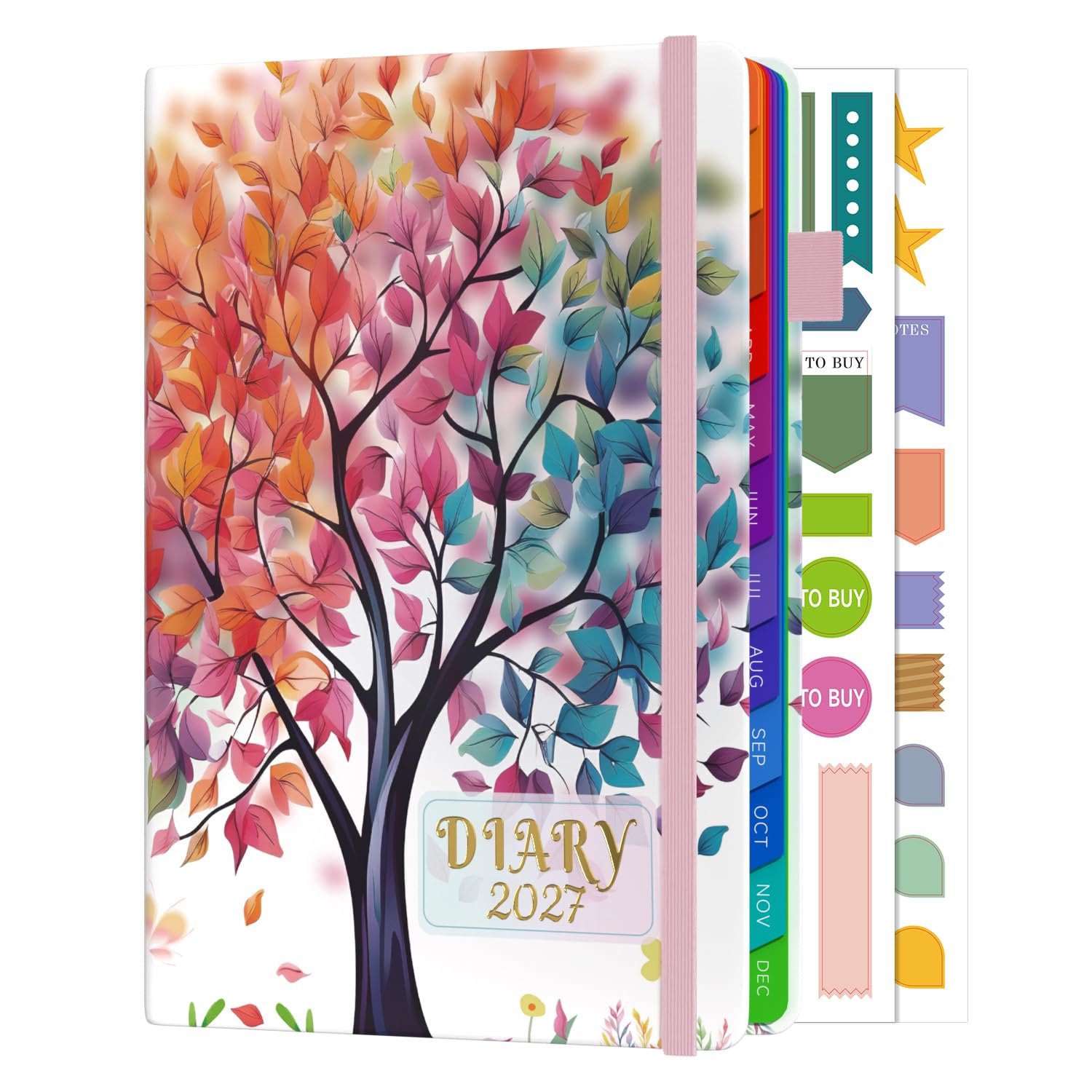 Sailingvan Diary 2027 Week to View A5 with UK Holidays, January 2027 - December 2027, 2027 Weekly & Monthly Planner, Elastic Closure, Pen Loop, Colourful Monthly Tabs, Inner Pocket & Planning Stickers