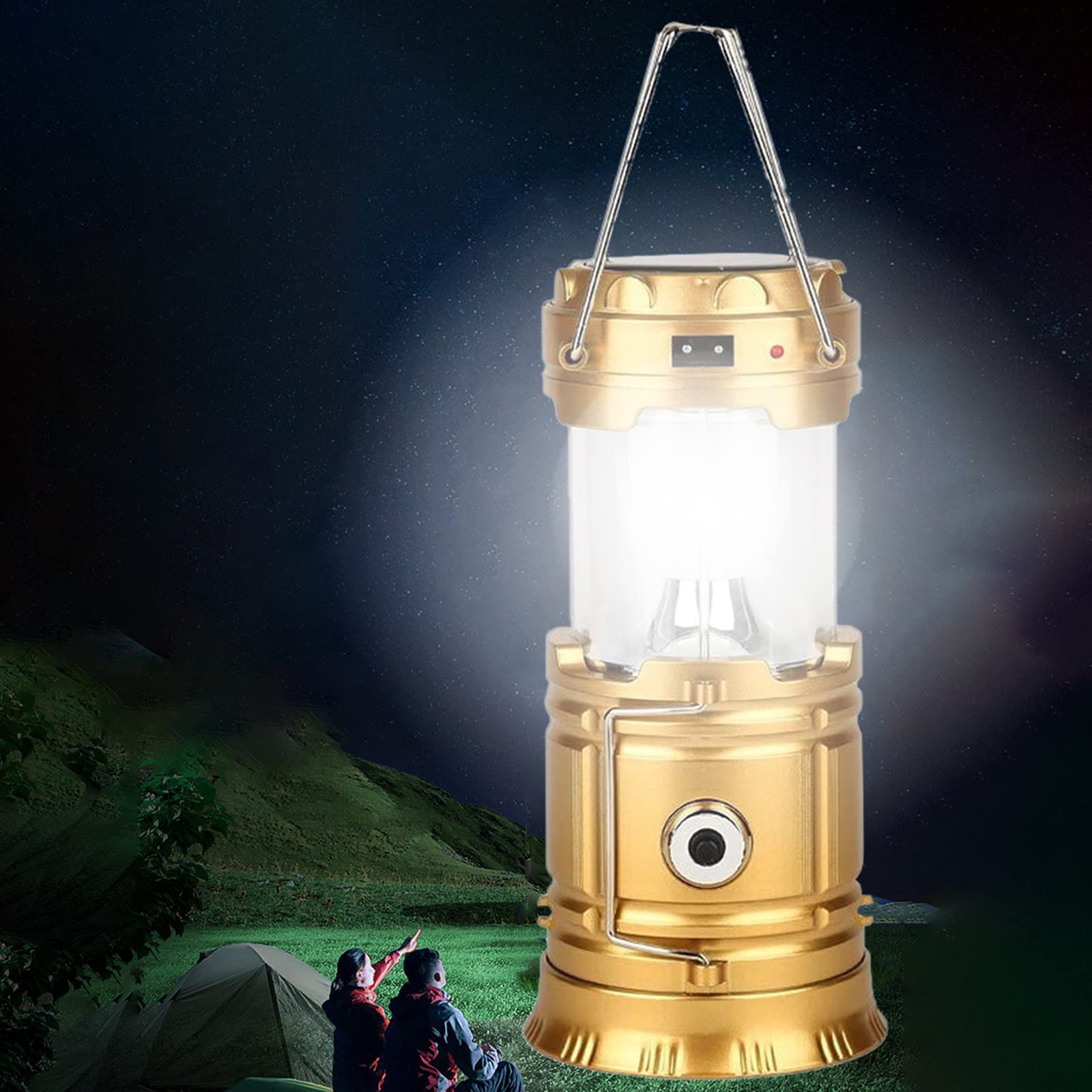 Solar EnergyLED latarnia kempingowa wodoodporna lampa namiotowa, latarnia, przenośna, wielofunkcyjna, do użytku na zewnątrz, do ogrodu, awaryjnego światła, ładowanie USB