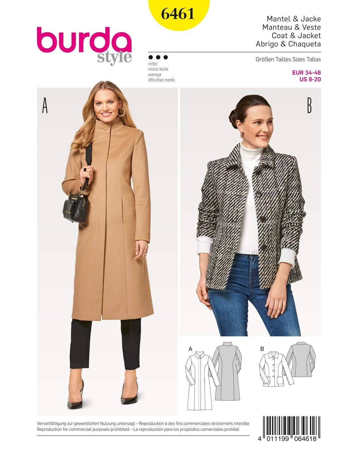 Burda Patron 6461 Cappotto e Giacca, Altro, Bianco, 19 x 14 x 0.5 cm
