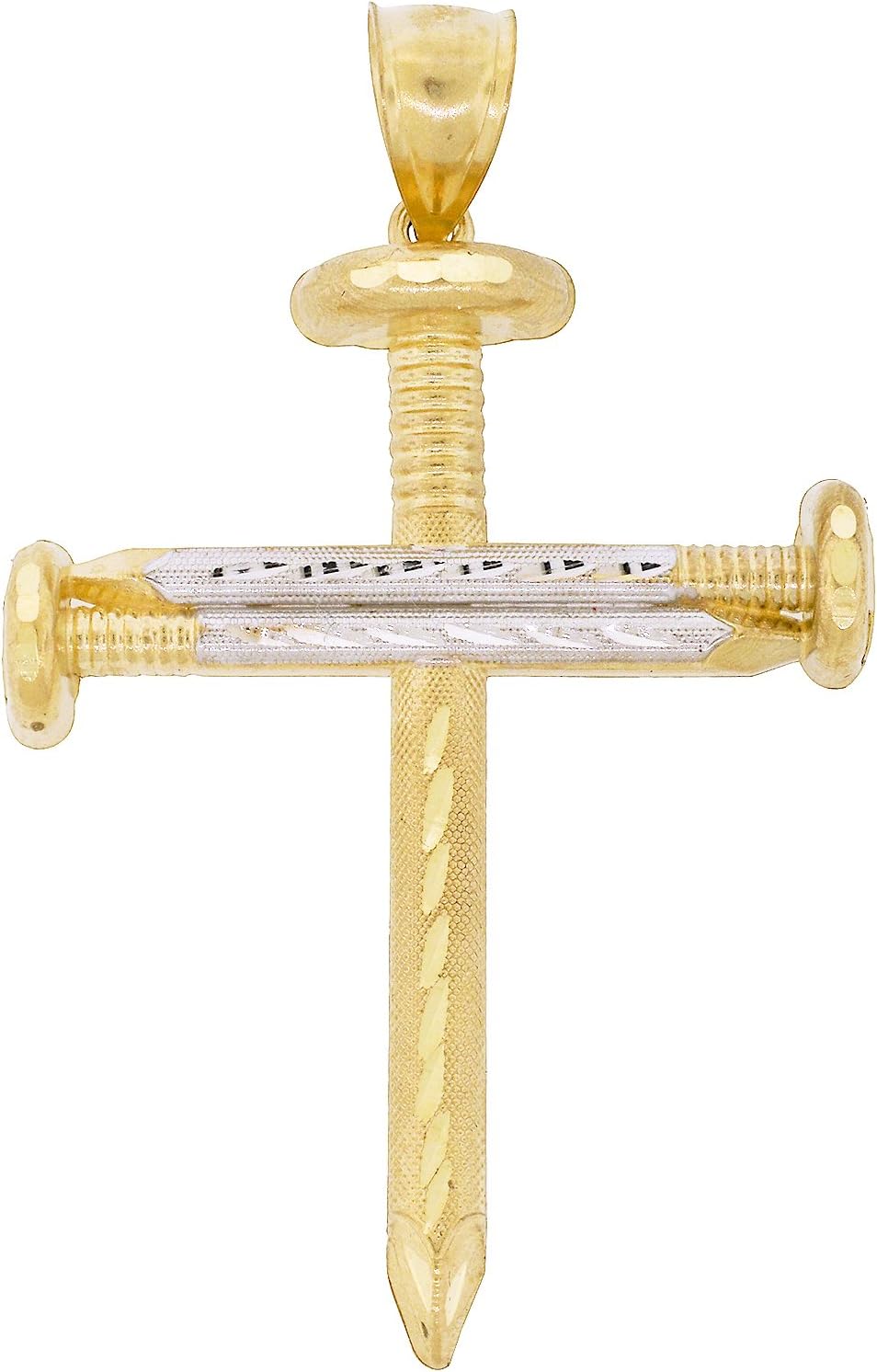 Shopjw Men's 10k Two-Tone Gold Nail Cross Pendant, 2.40" x 1.50"